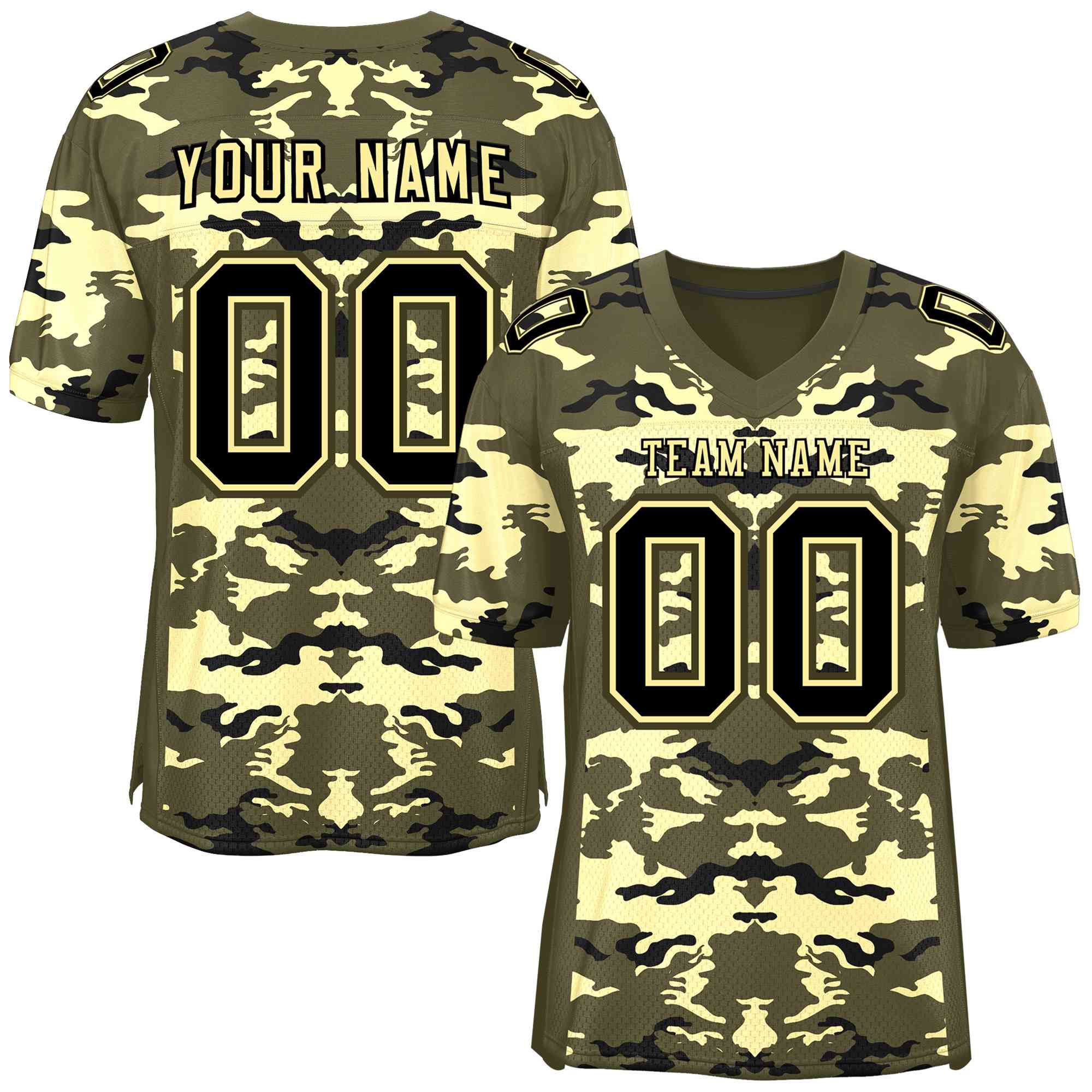 Custom Olive Cream-Black Personalized Camo Authentic Football Jersey