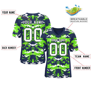 Custom Navy Neon Green-White Personalized Camo Authentic Football Jersey