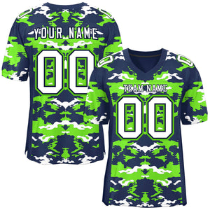 Custom Navy Neon Green-White Personalized Camo Authentic Football Jersey