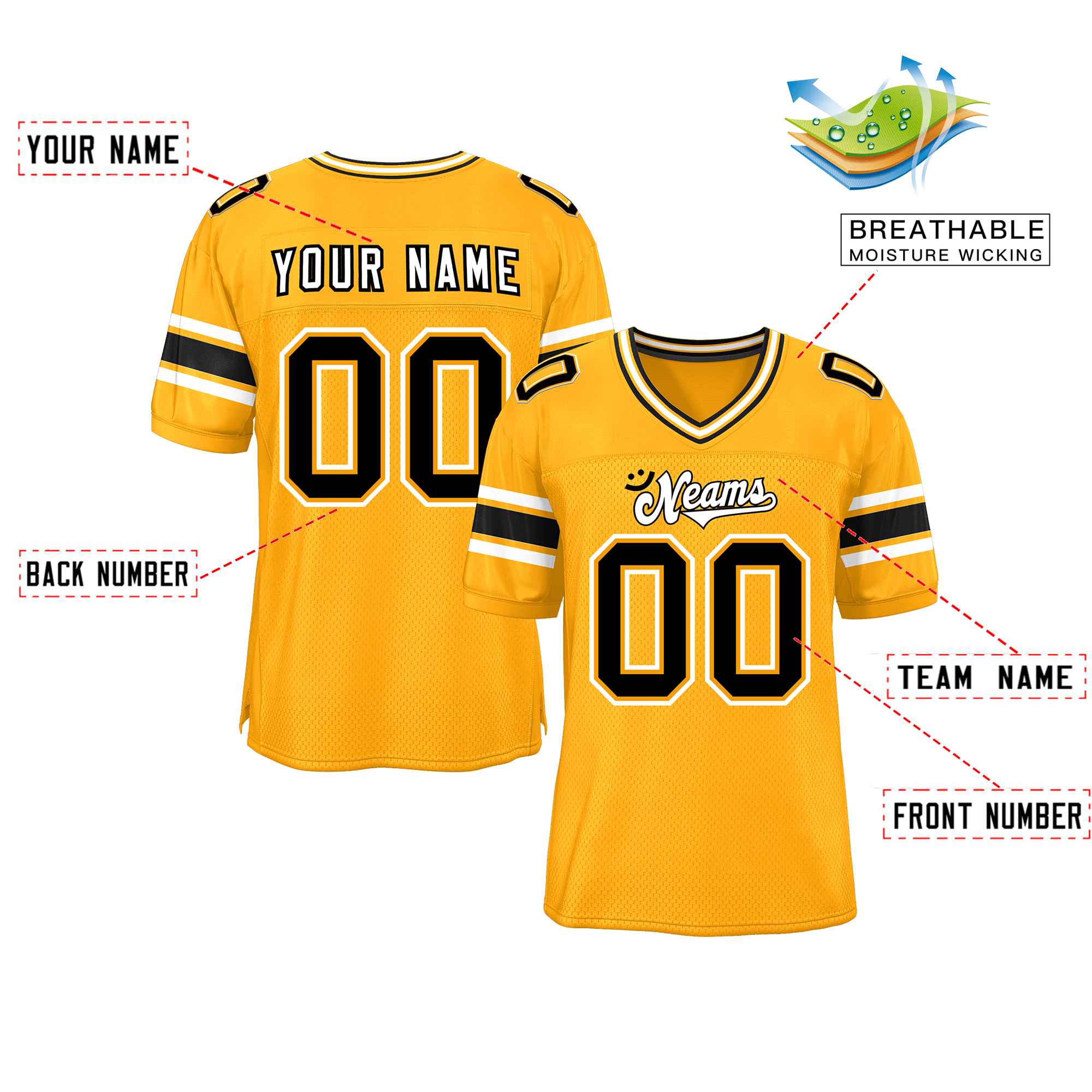 Custom Yellow Personalized Classic Authentic Football Jersey