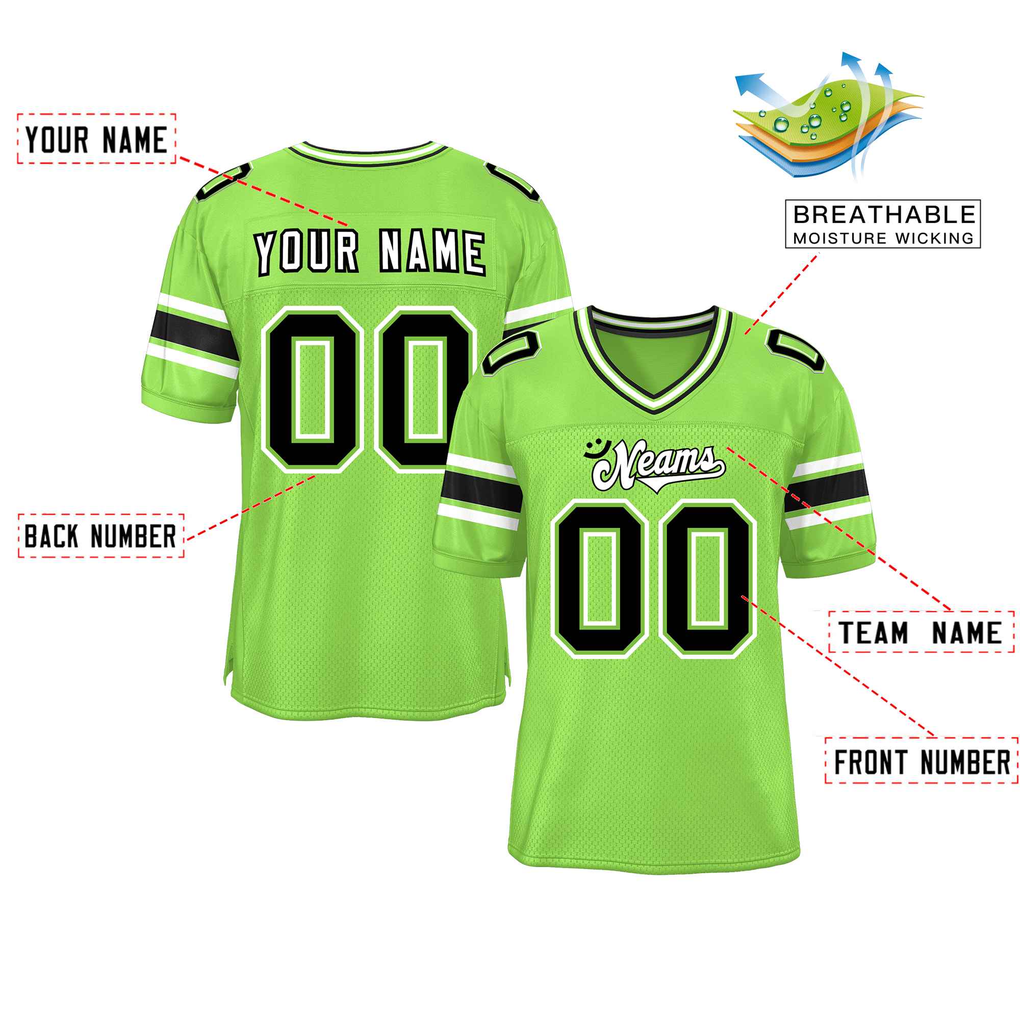 Custom Neon Green Personalized Classic Authentic Football Jersey