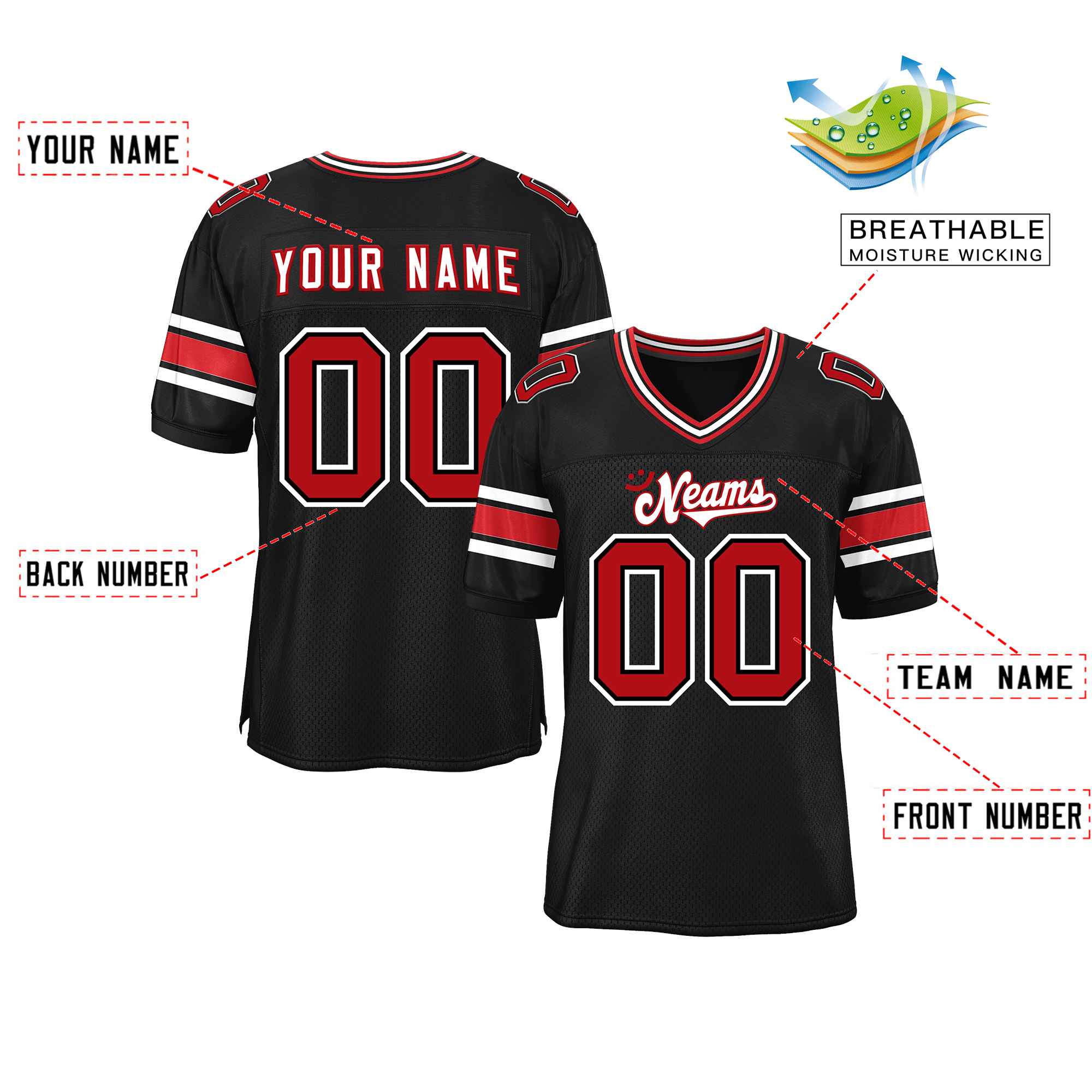 Custom Black Personalized Classic Authentic Football Jersey