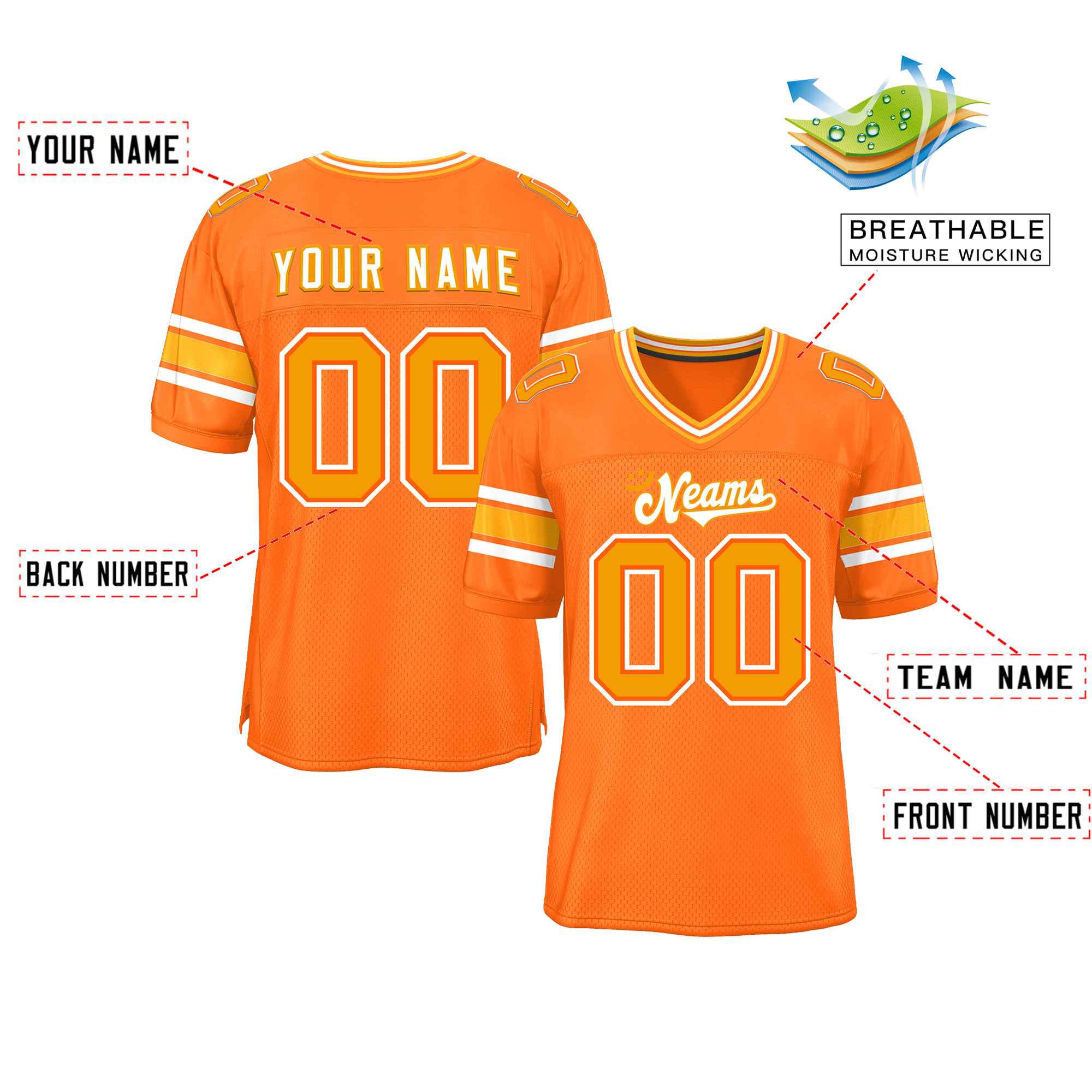 Custom Orange Personalized Classic Authentic Football Jersey