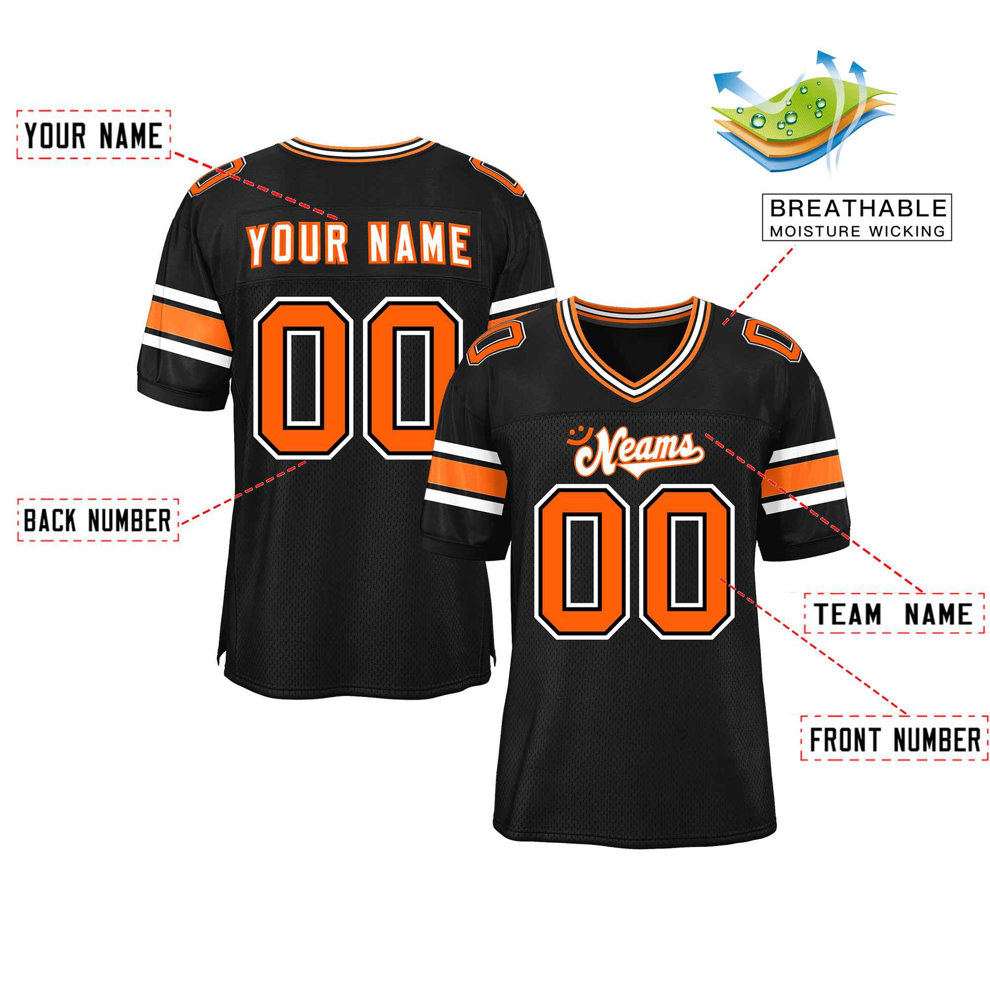 Custom Black Personalized Classic Authentic Football Jersey