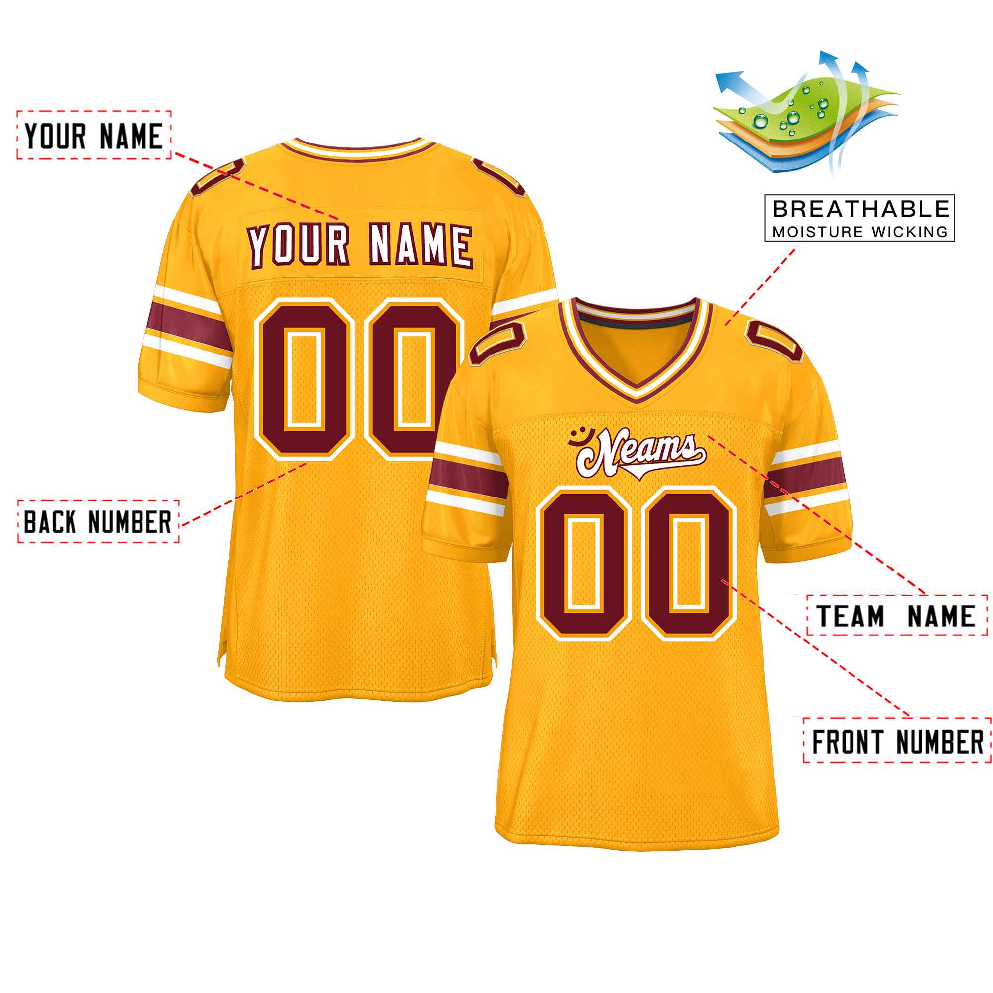 Custom Yellow Personalized Classic Authentic Football Jersey