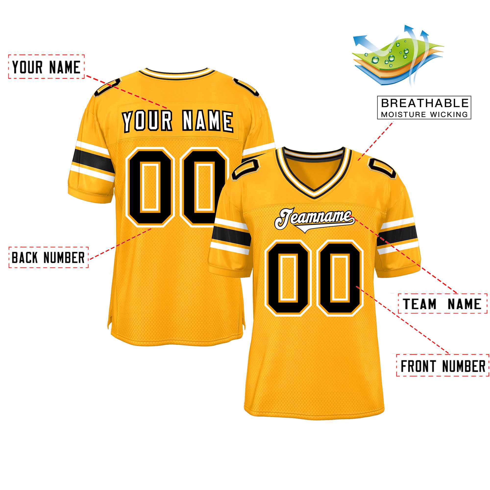 Custom Yellow Personalized Classic Authentic Football Jersey