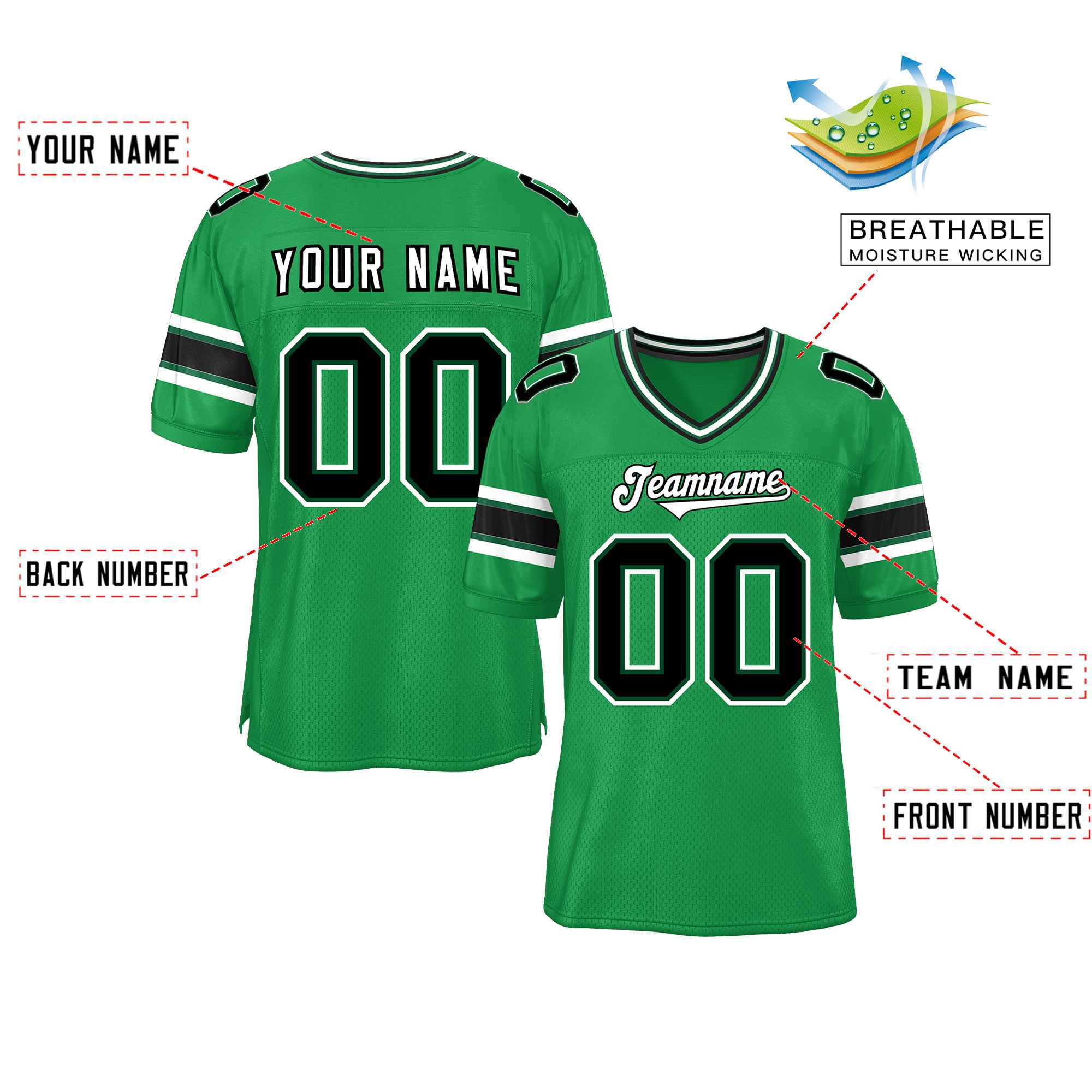 Custom Kelly Green Personalized Classic Authentic Football Jersey