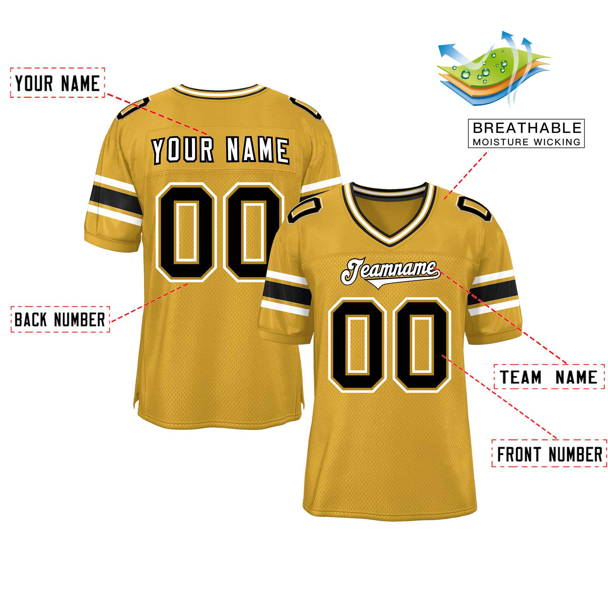 Custom Old Gold Personalized Classic Authentic Football Jersey