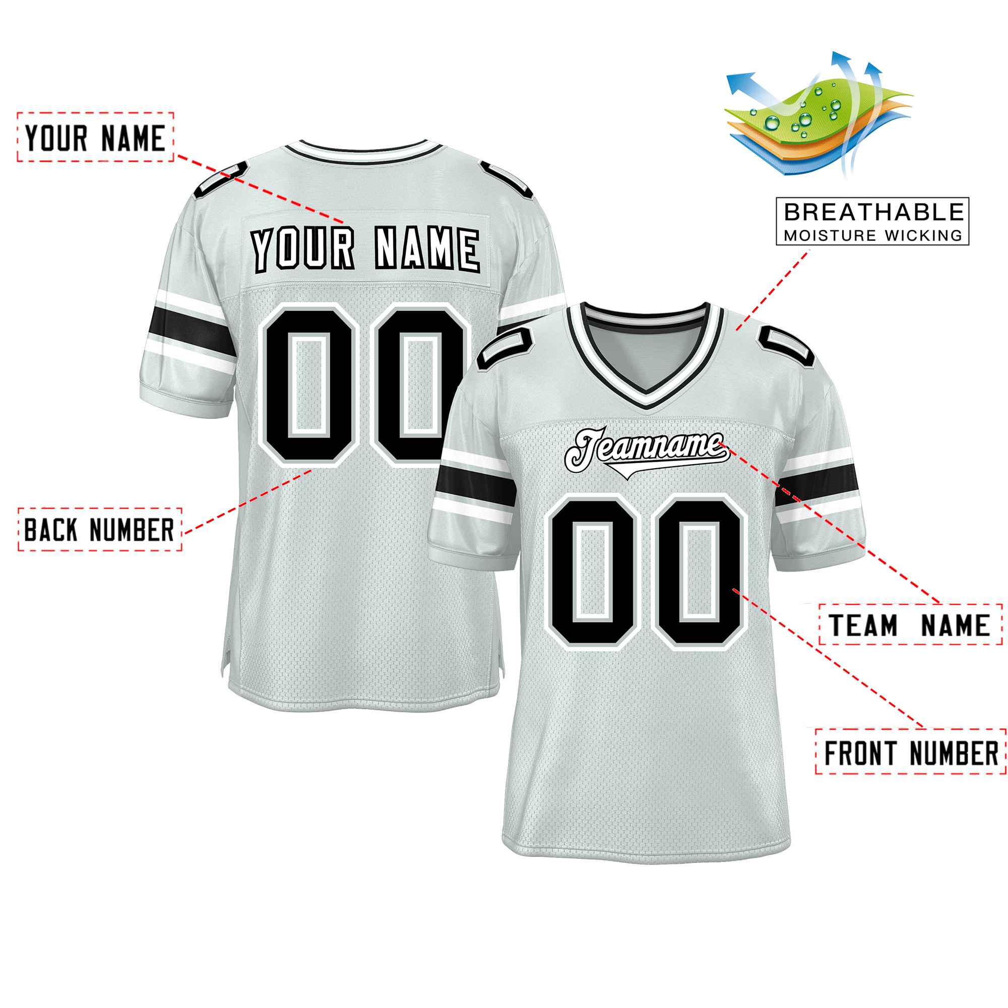 Custom Silver Personalized Classic Authentic Football Jersey