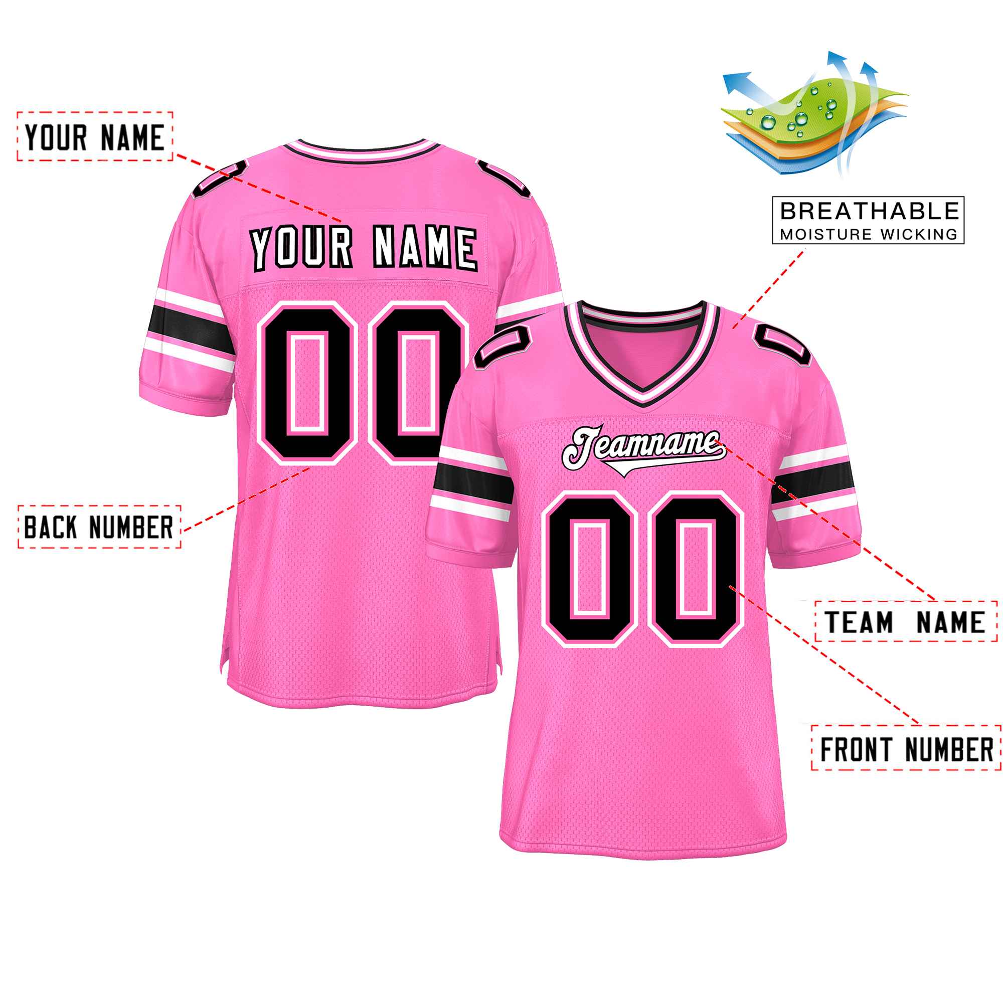 Custom Pink Personalized Classic Authentic Football Jersey