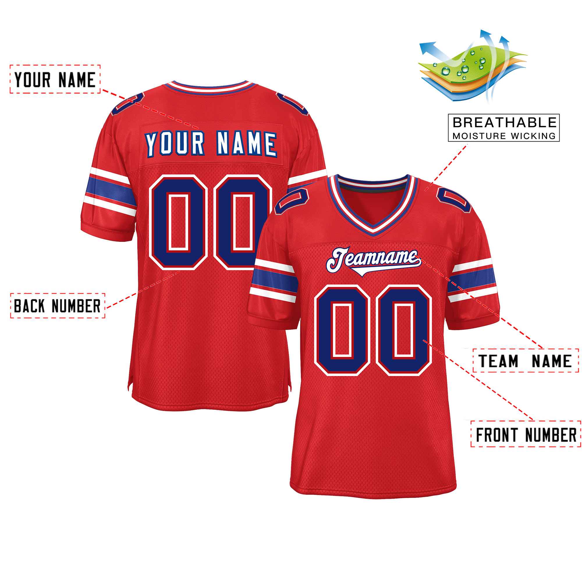 Custom Red Personalized Classic Authentic Football Jersey