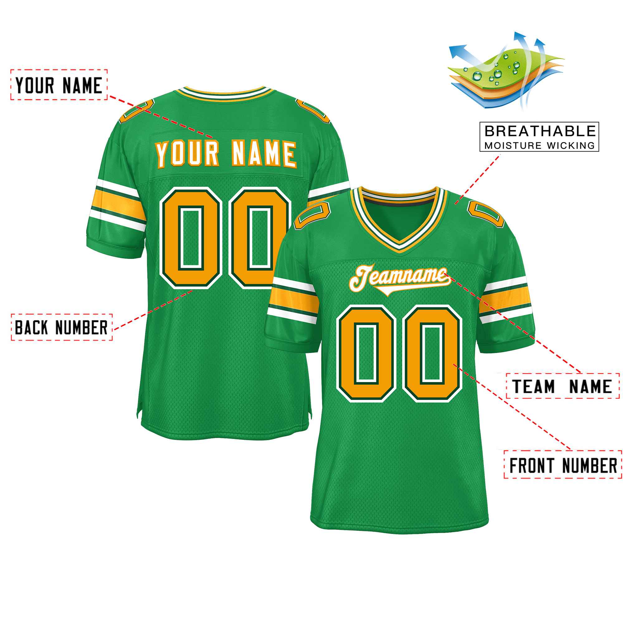 Custom Kelly Green Personalized Classic Authentic Football Jersey