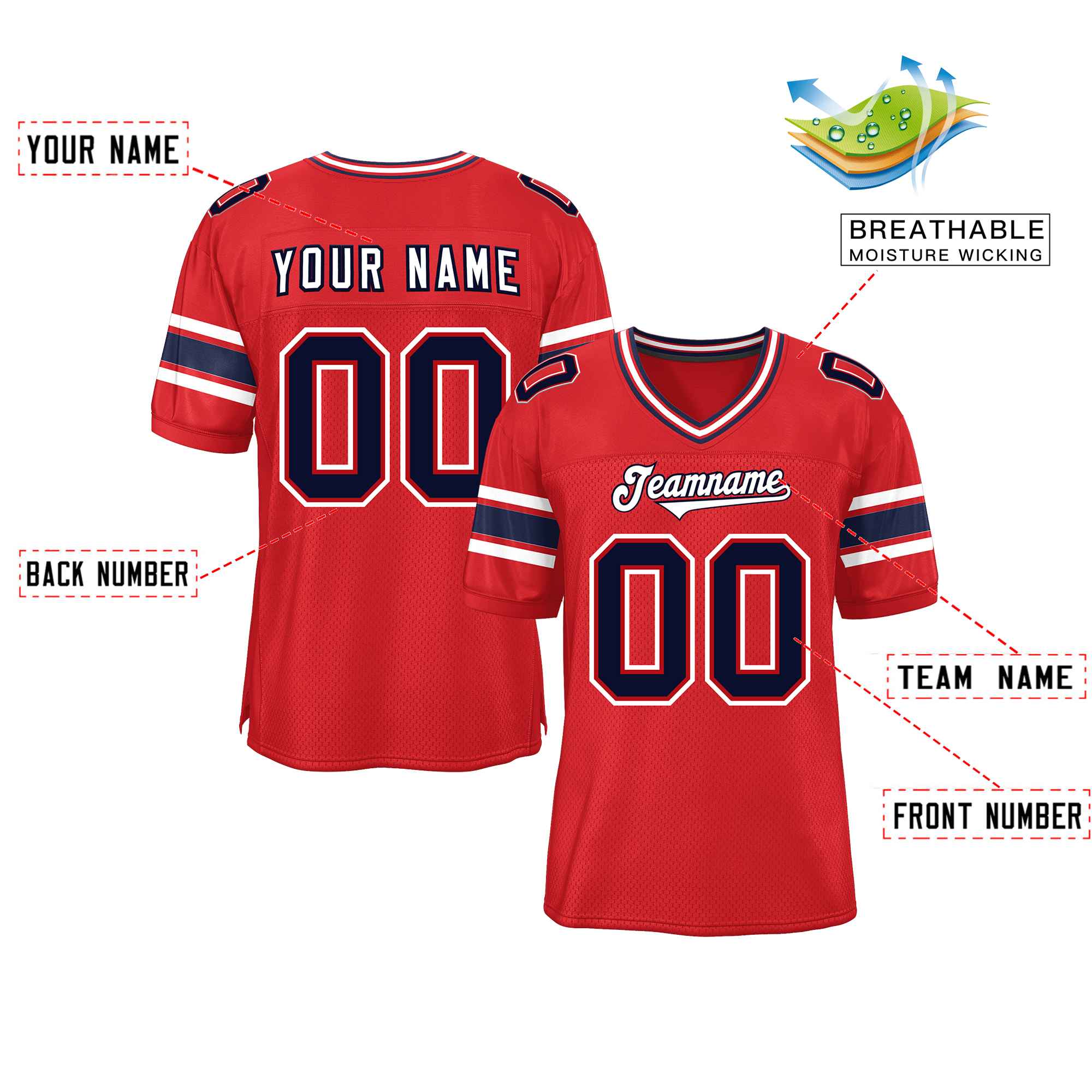 Custom Red Personalized Classic Authentic Football Jersey