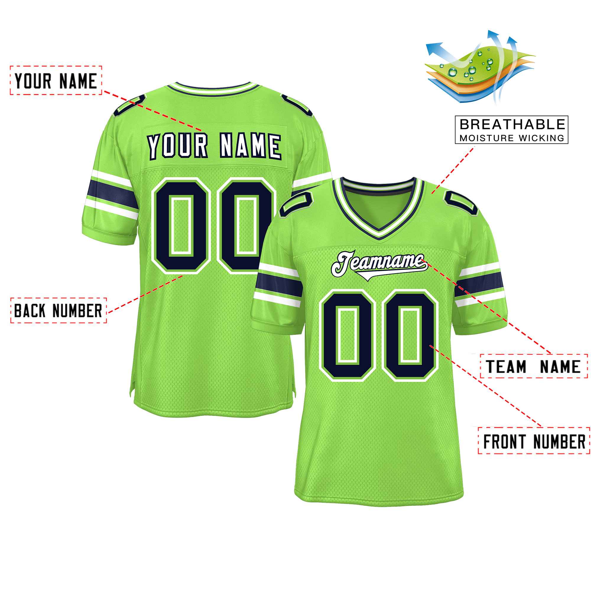 Custom Neon Green Personalized Classic Authentic Football Jersey