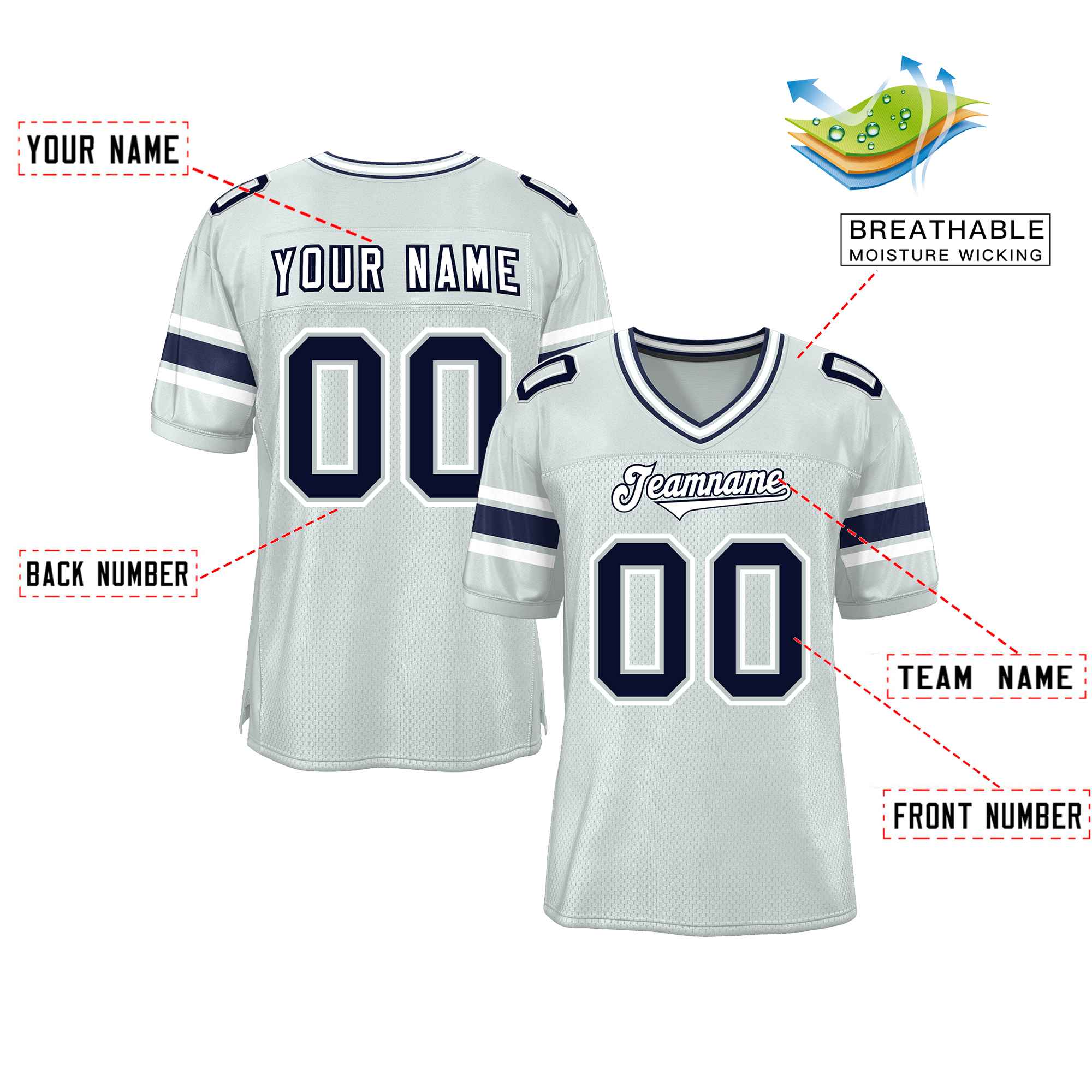 Custom Silver Personalized Classic Authentic Football Jersey