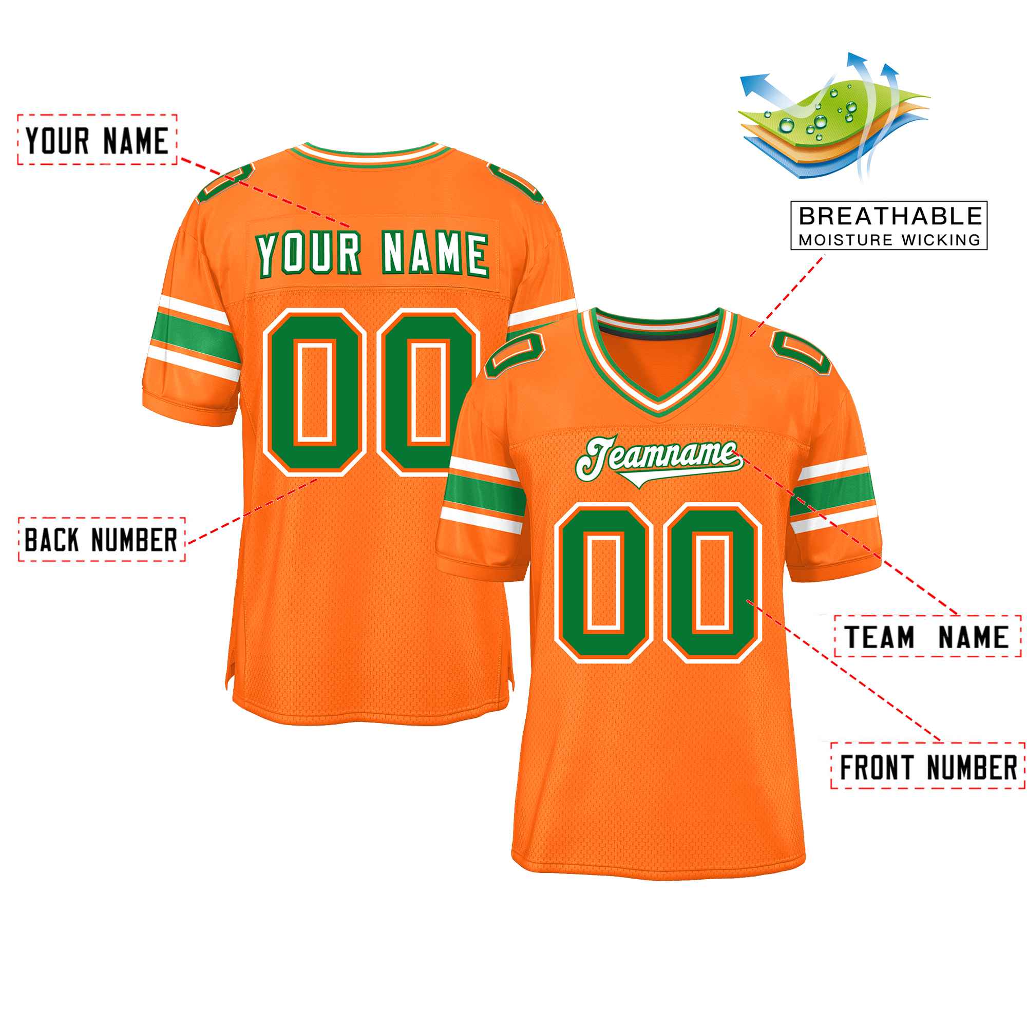 Custom Orange Personalized Classic Authentic Football Jersey