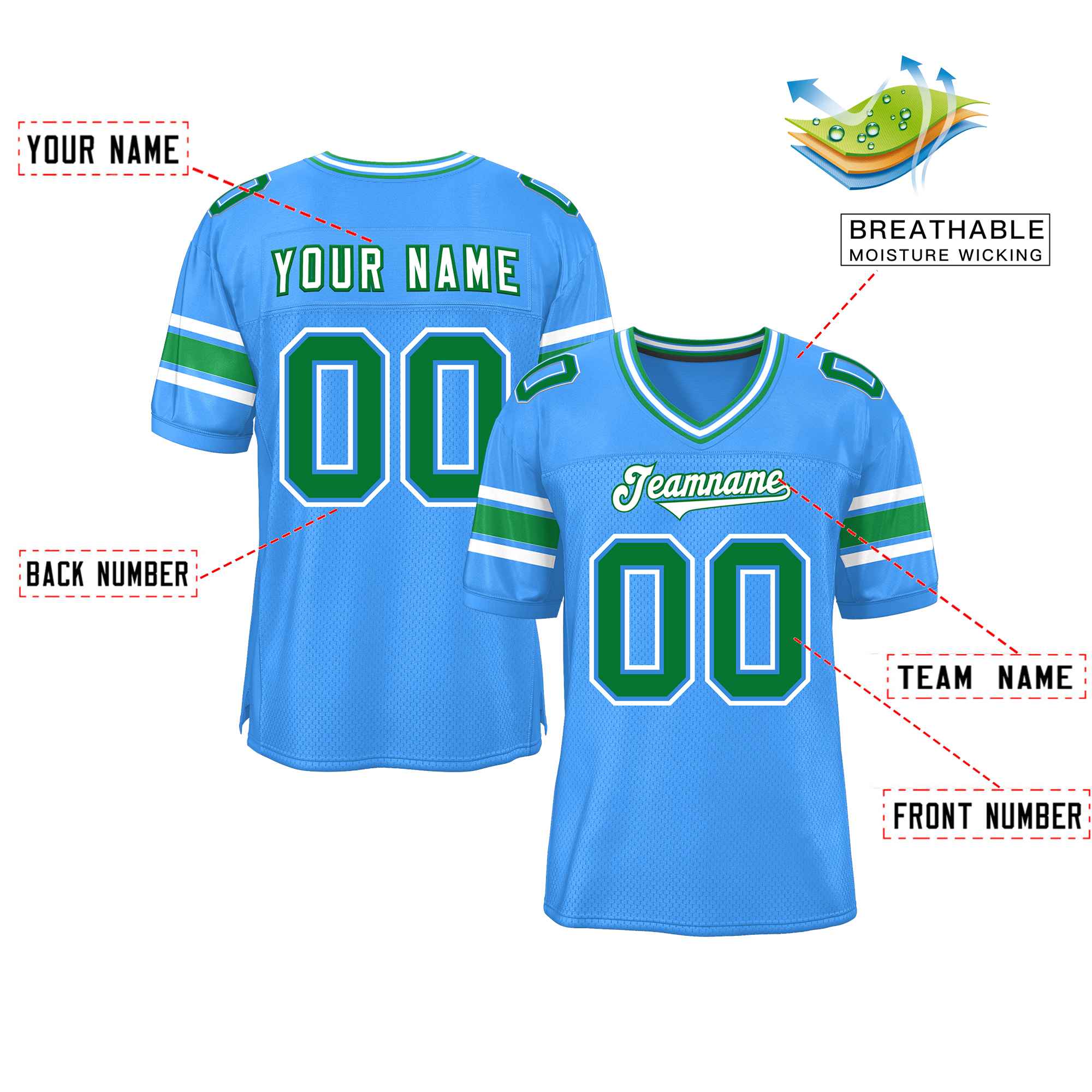 Custom Powder Blue Personalized Classic Authentic Football Jersey