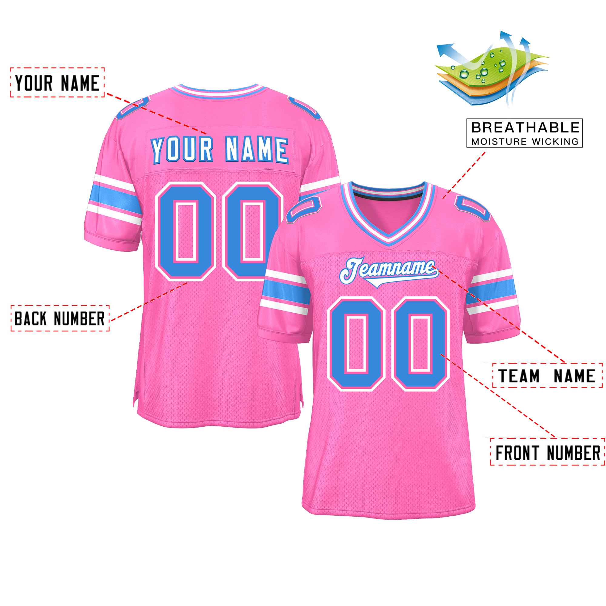 Custom Pink Personalized Classic Authentic Football Jersey