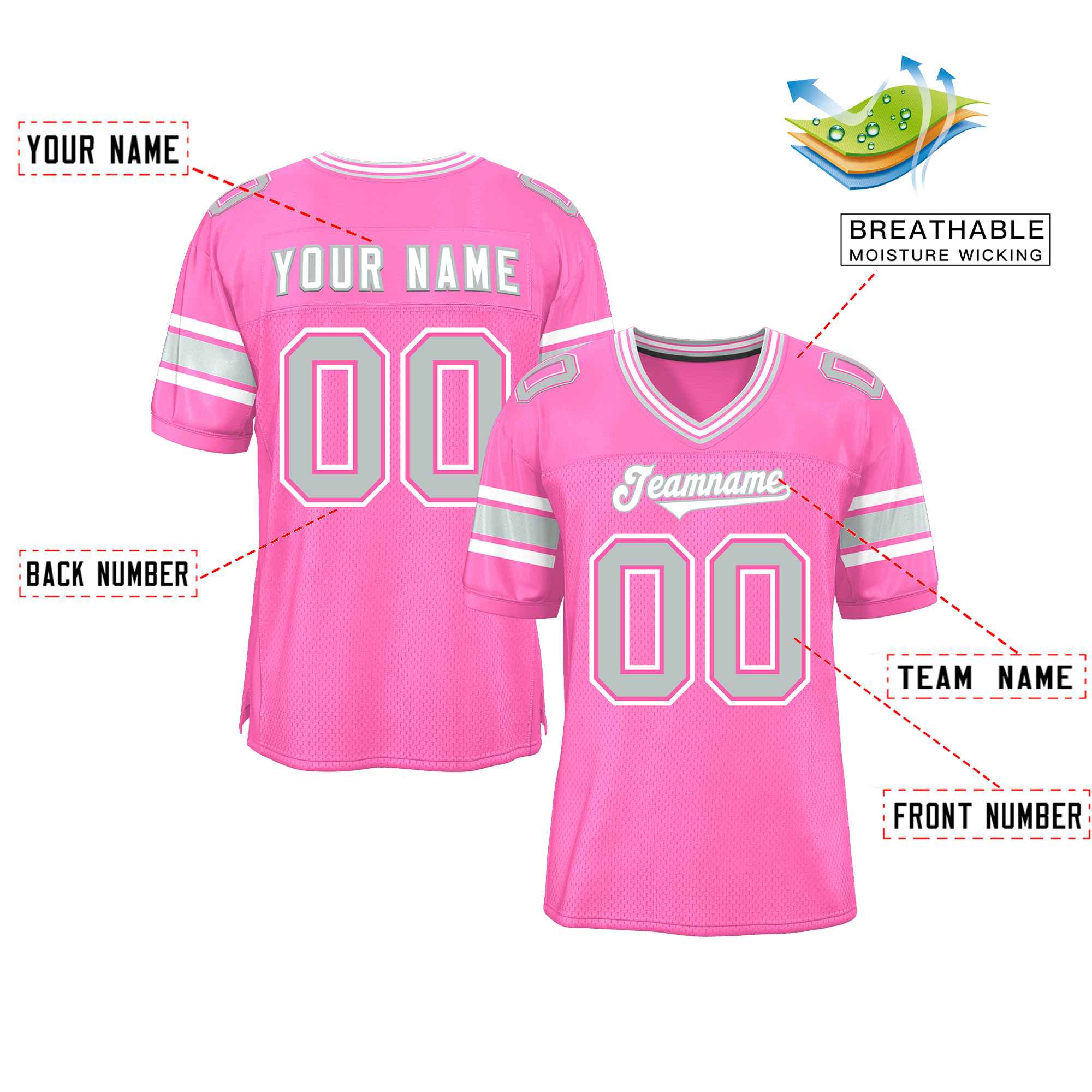 Custom Pink Personalized Classic Authentic Football Jersey