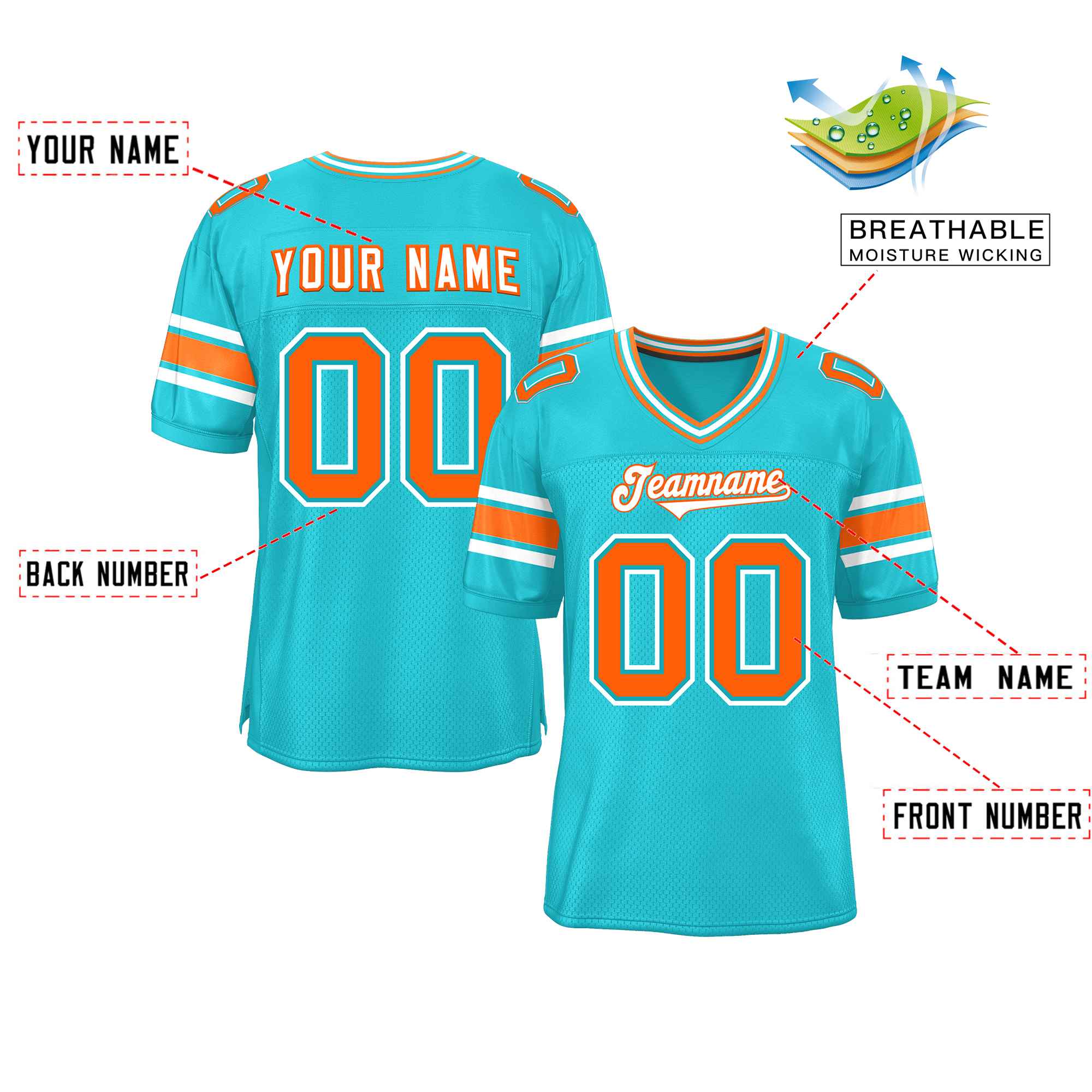 Custom Aqua Personalized Classic Authentic Football Jersey