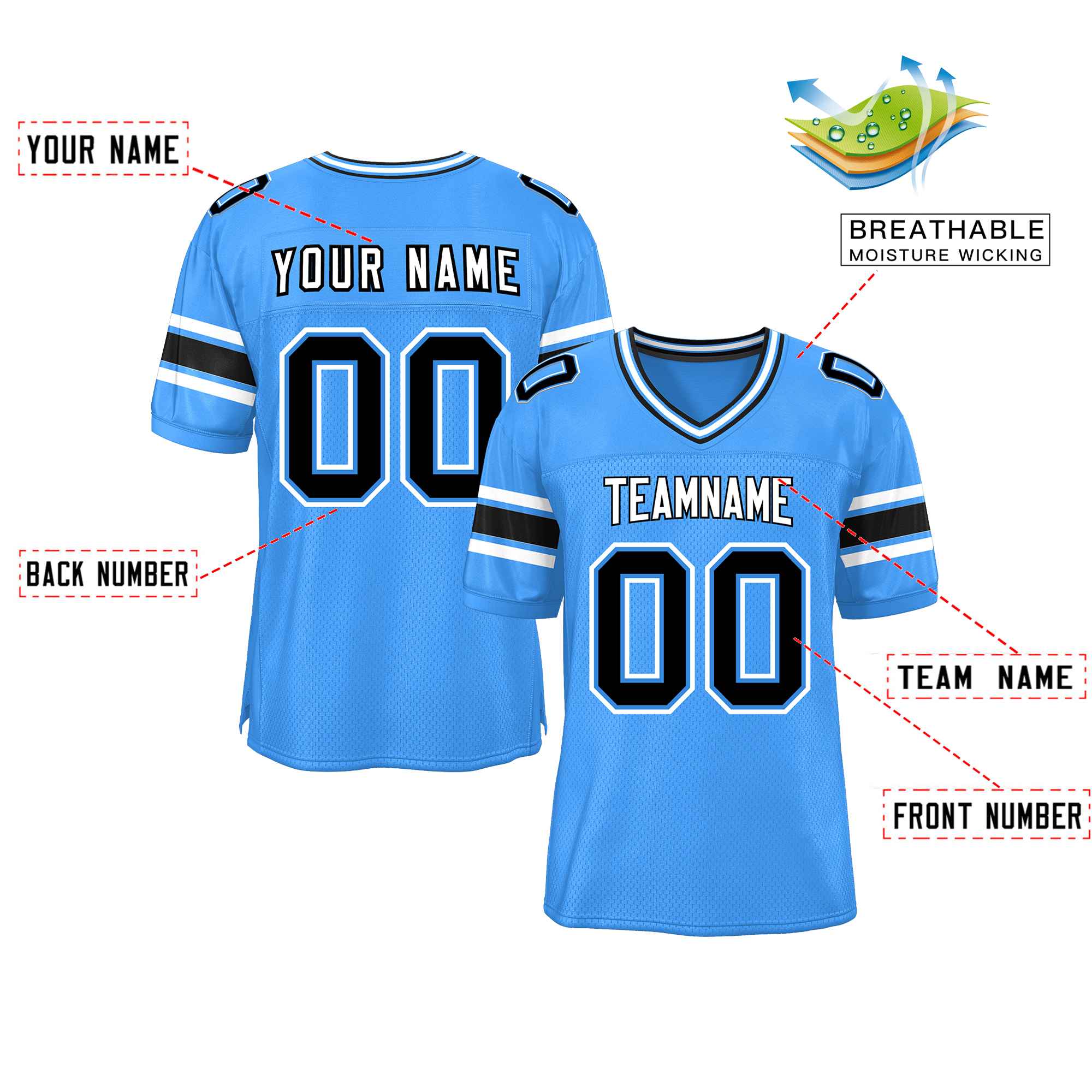 Custom Powder Blue Personalized Classic Authentic Football Jersey