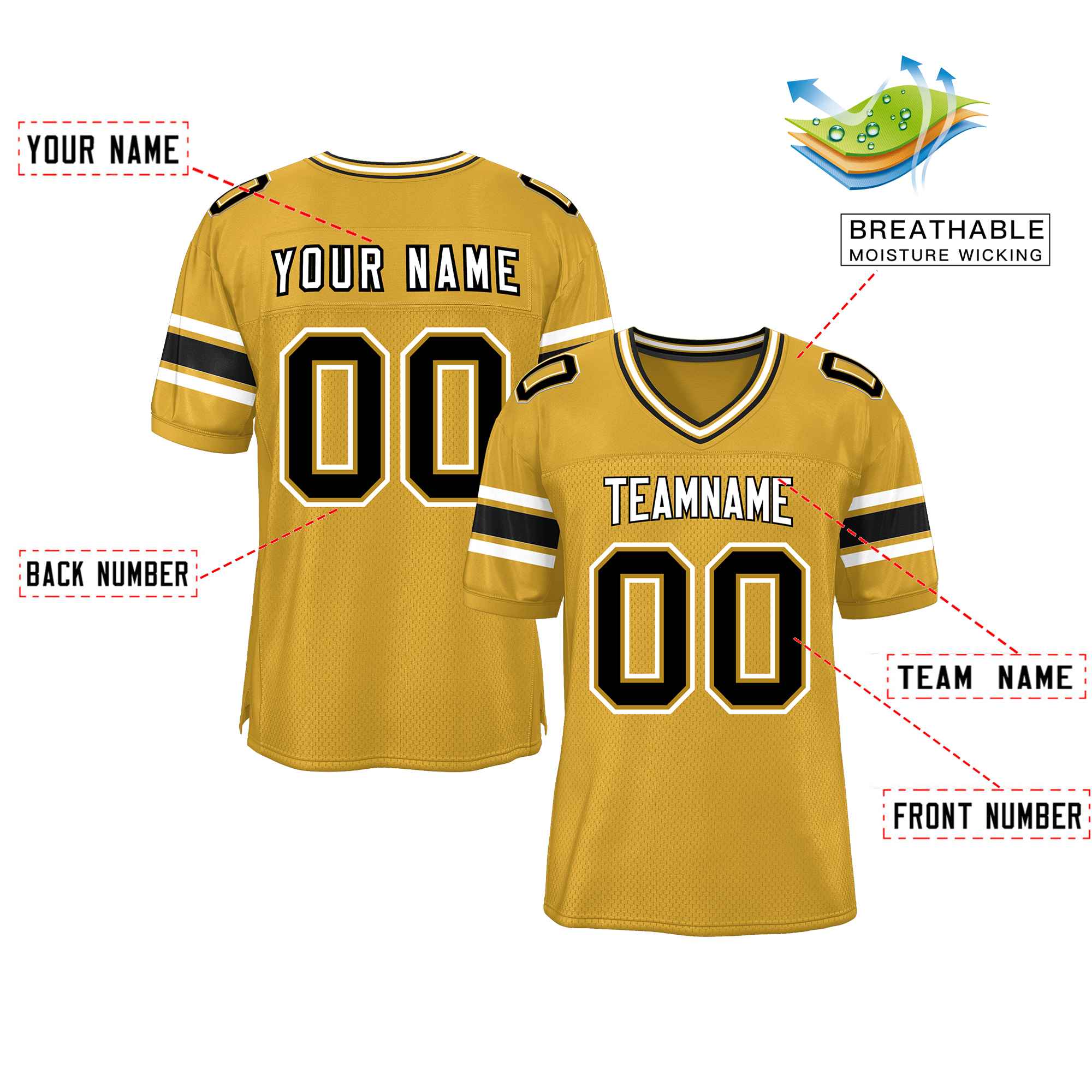 Custom Old Gold Personalized Classic Authentic Football Jersey