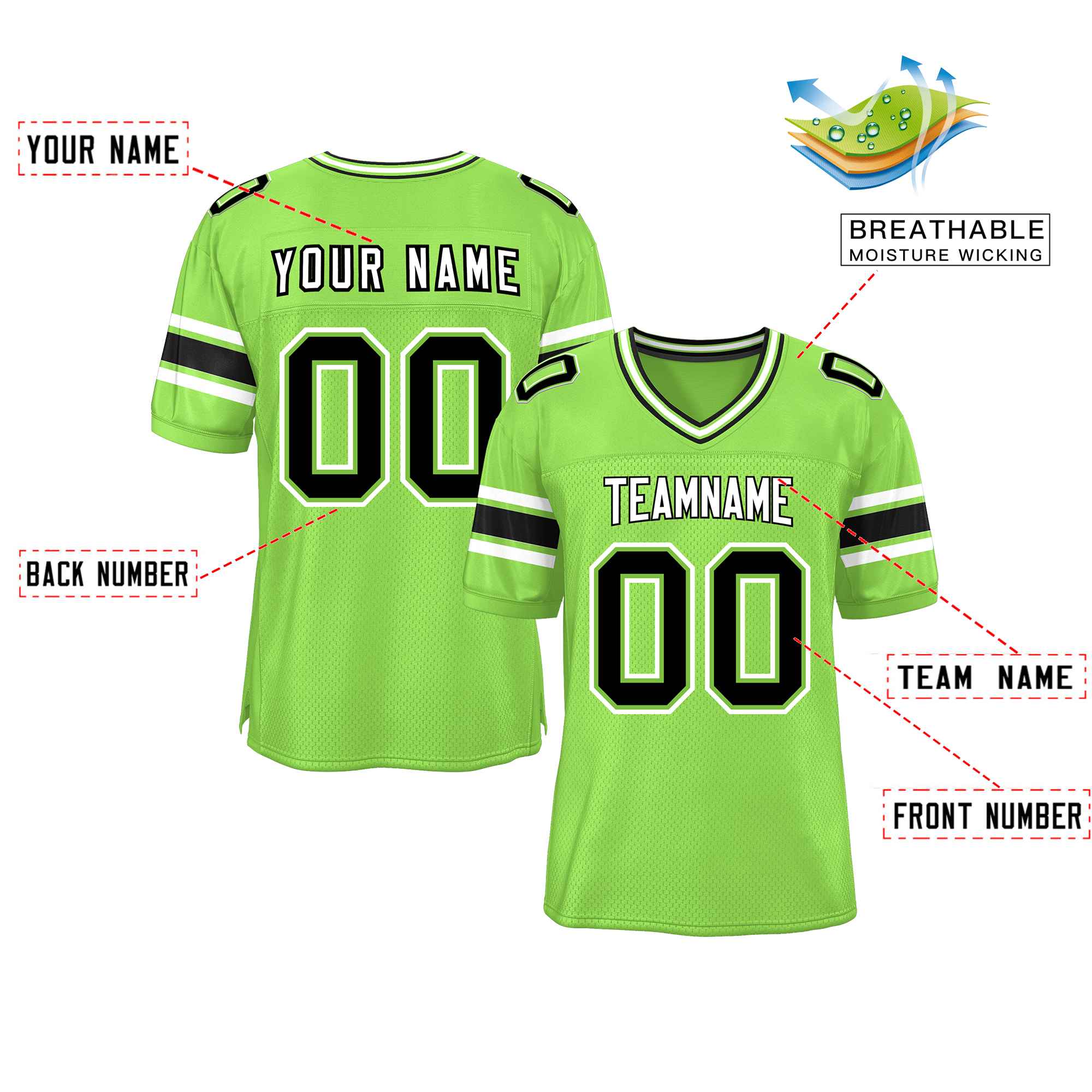 Custom Neon Green Personalized Classic Authentic Football Jersey