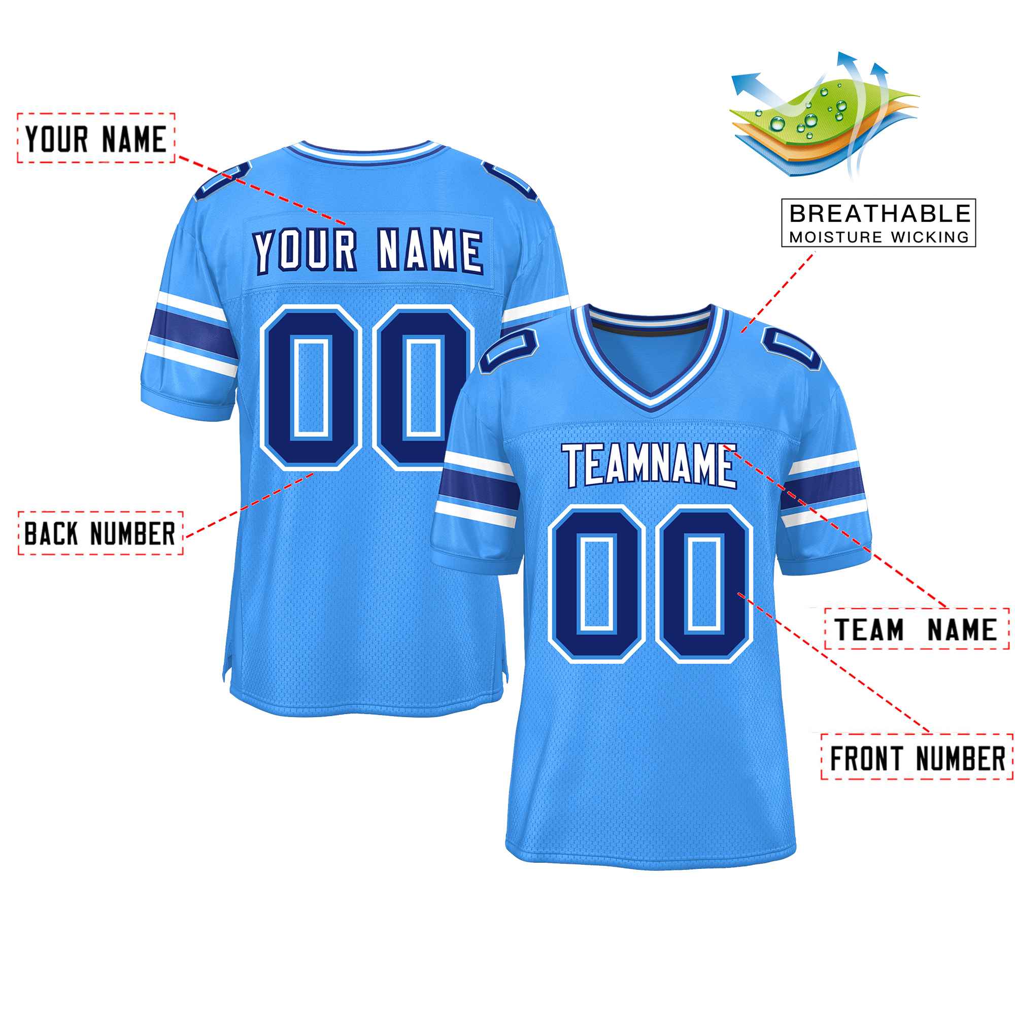 Custom Powder Blue Personalized Classic Authentic Football Jersey