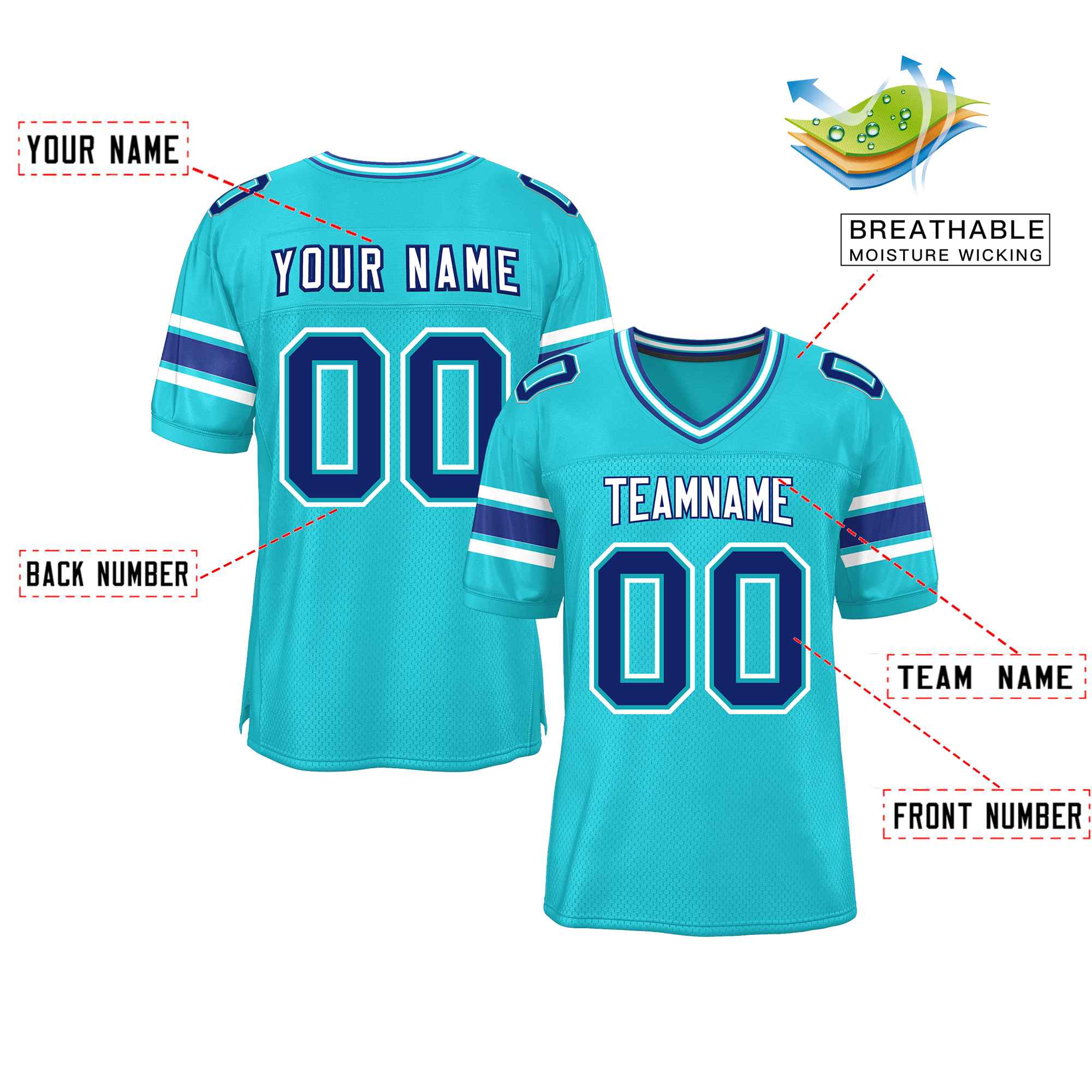 Custom Aqua Personalized Classic Authentic Football Jersey