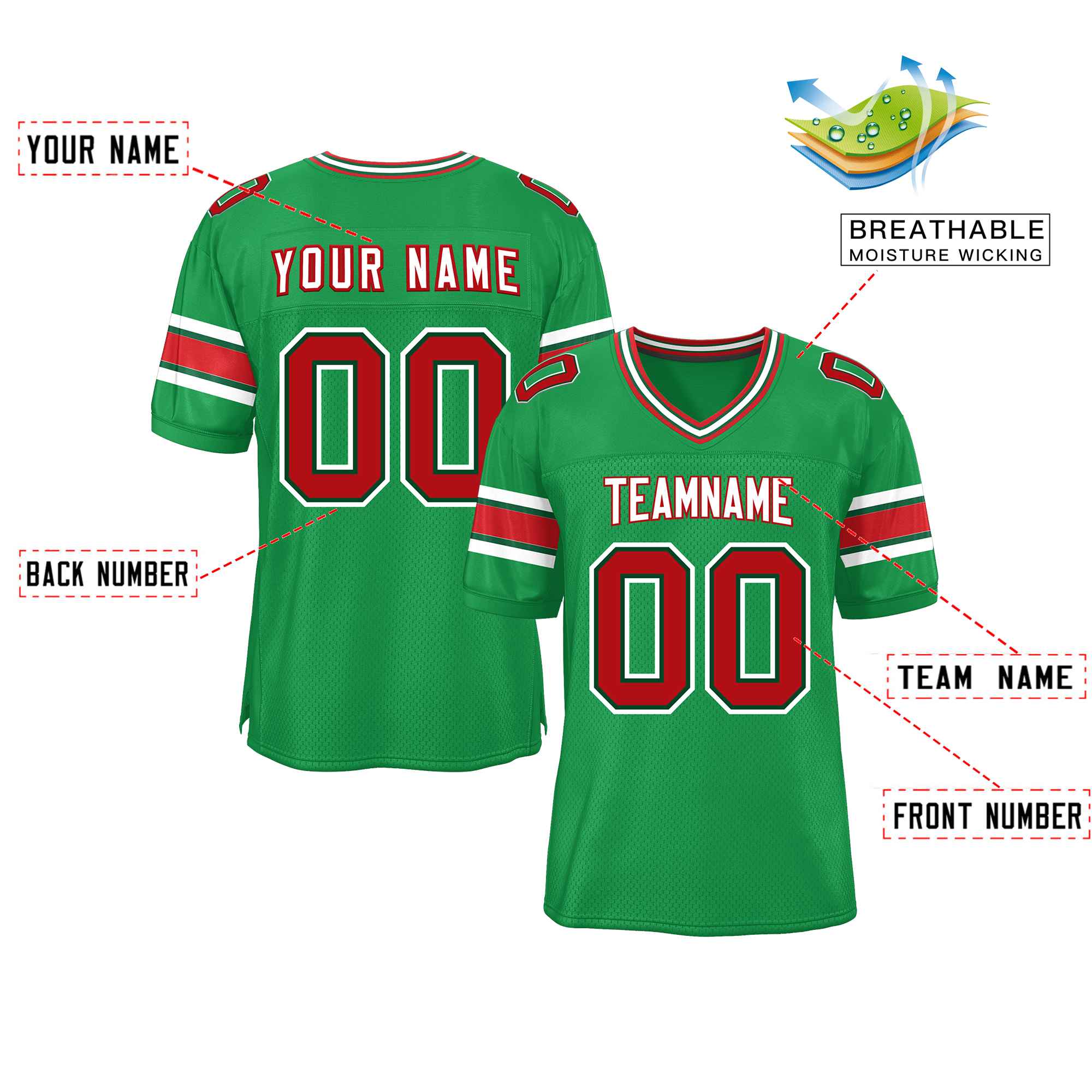 Custom Kelly Green Personalized Classic Authentic Football Jersey