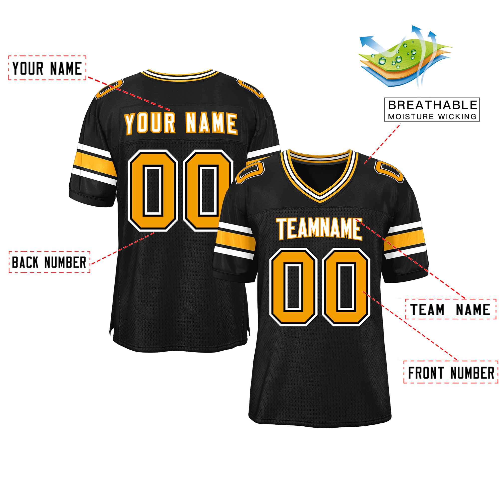 Custom Black Personalized Classic Authentic Football Jersey