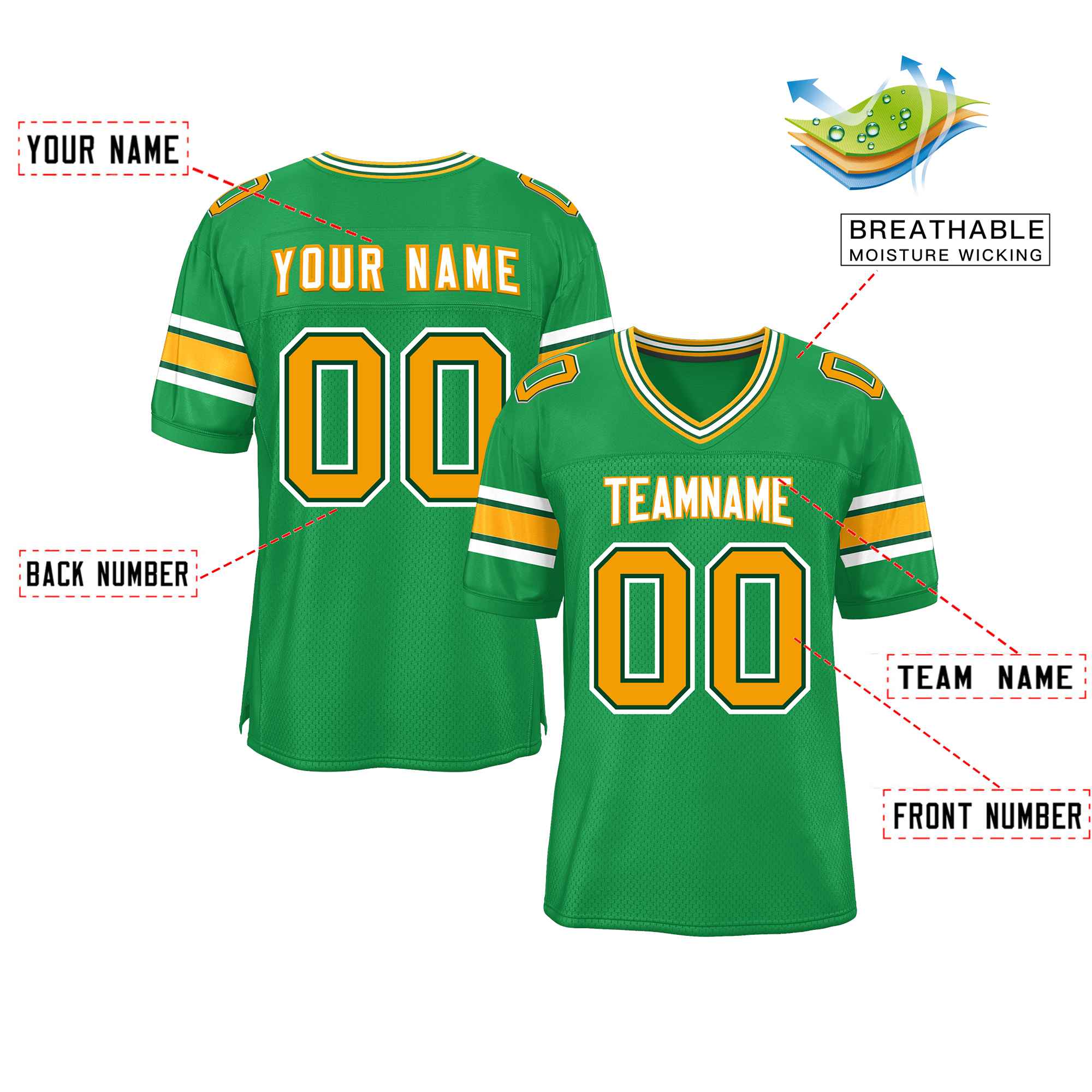 Custom Kelly Green Personalized Classic Authentic Football Jersey