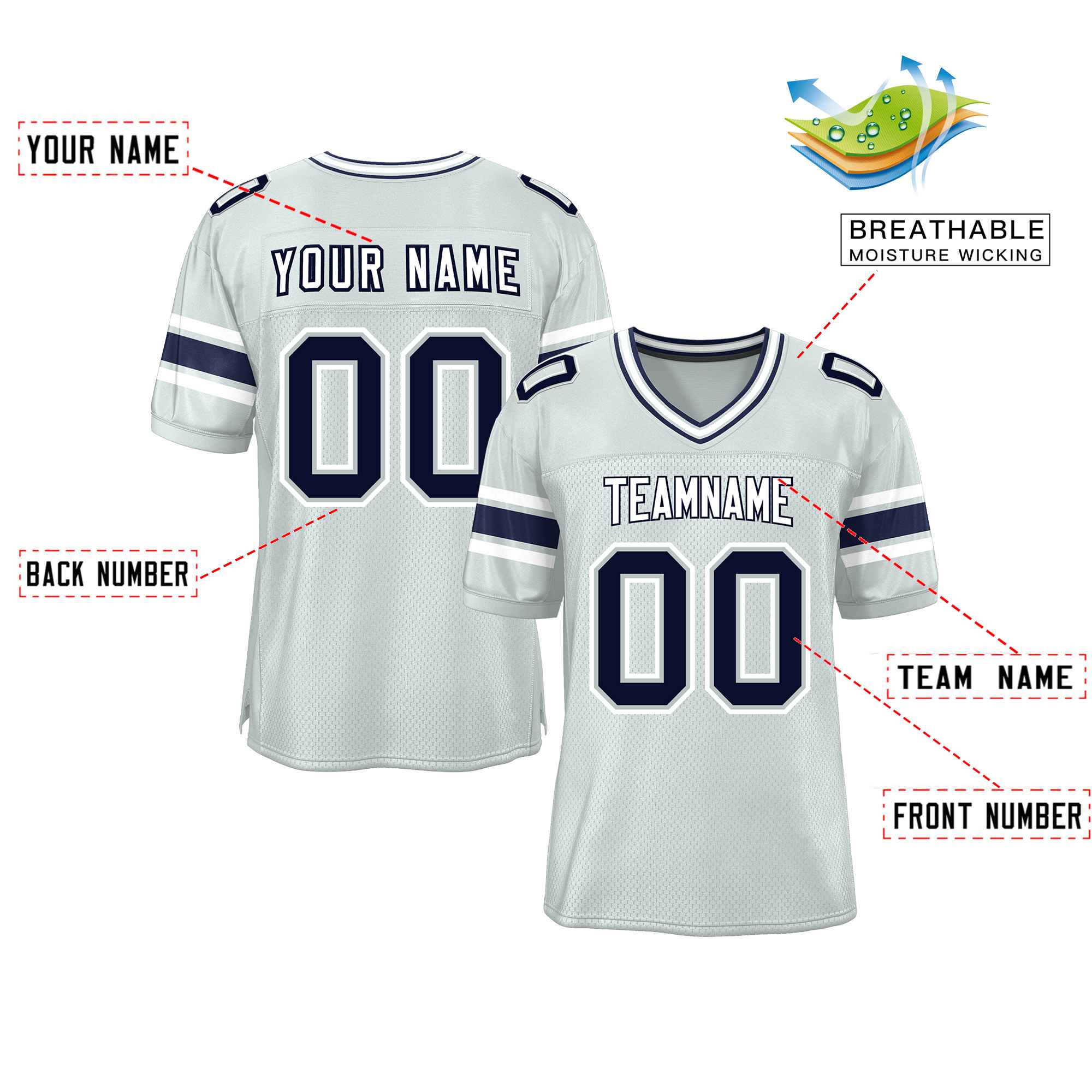 Custom Silver Personalized Classic Authentic Football Jersey