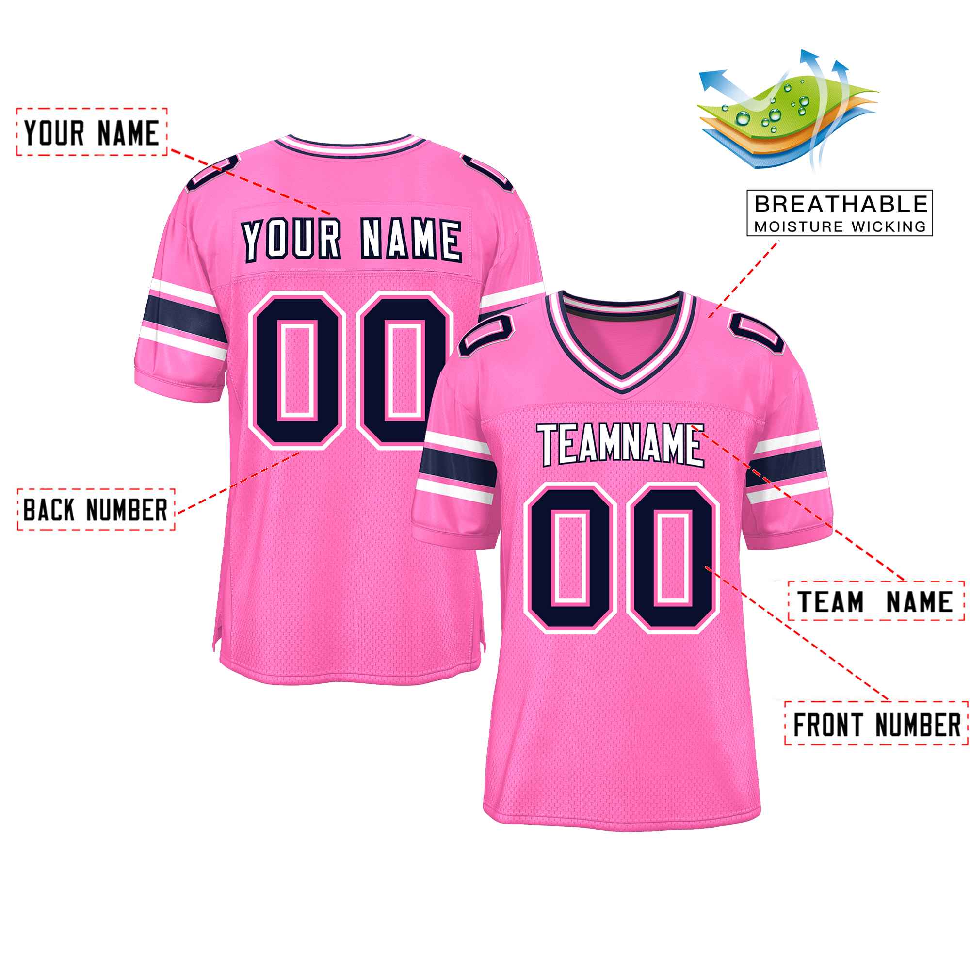 Custom Pink Personalized Classic Authentic Football Jersey