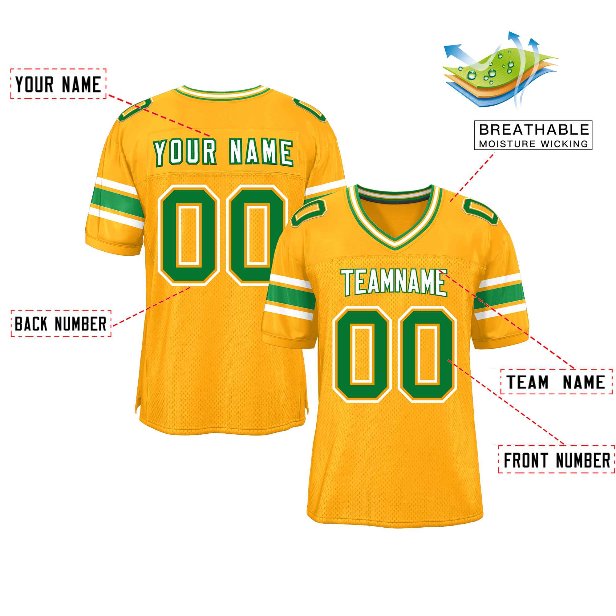 Custom Yellow Personalized Classic Authentic Football Jersey