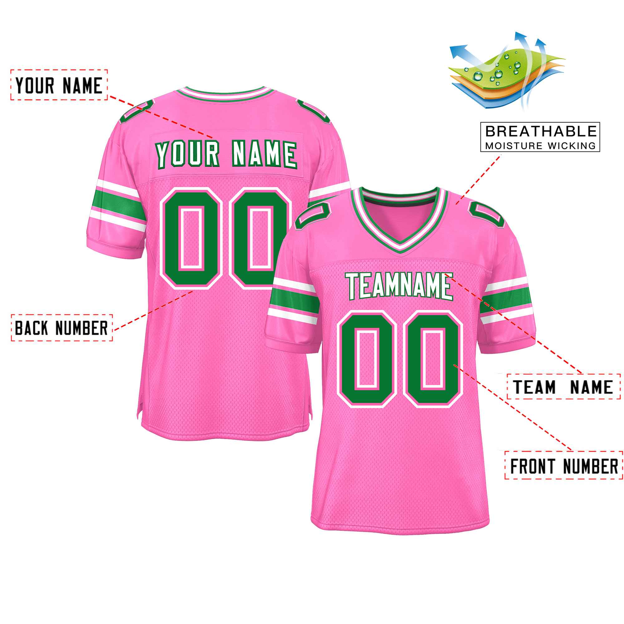 Custom Pink Personalized Classic Authentic Football Jersey