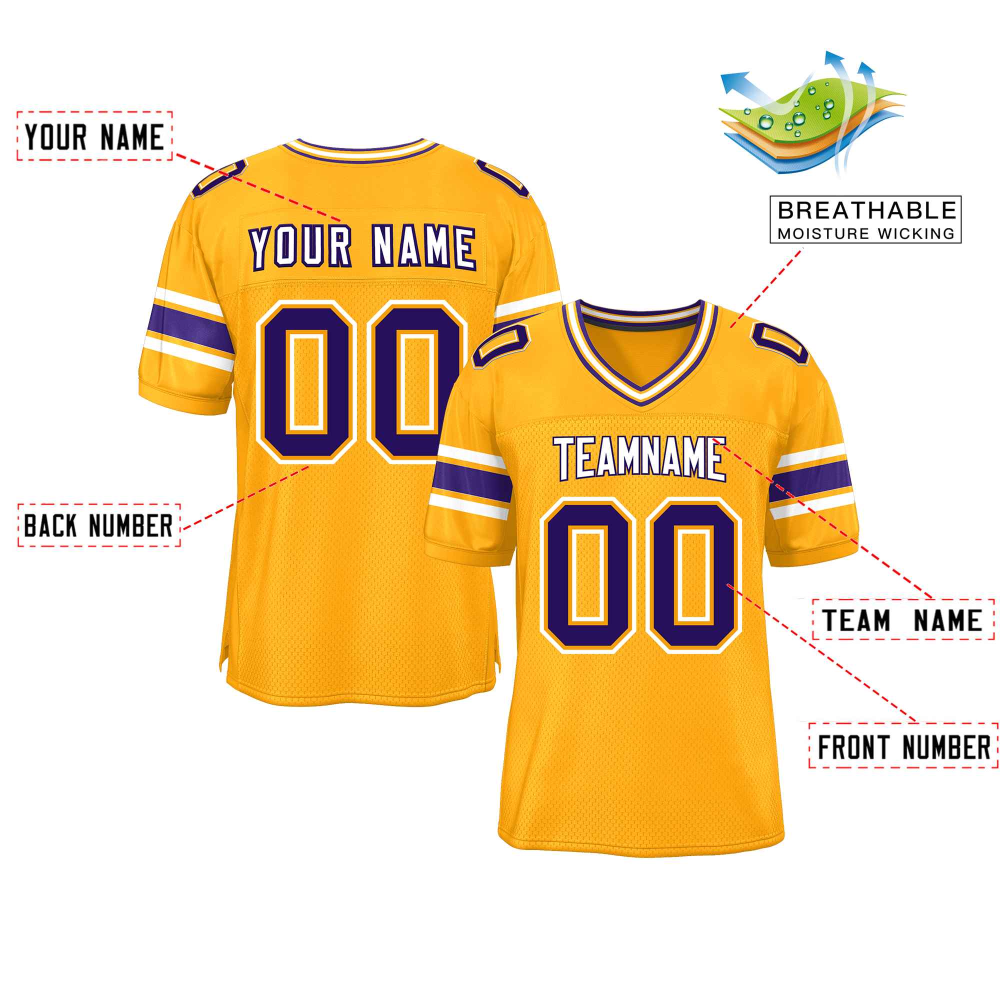 Custom Yellow Personalized Classic Authentic Football Jersey