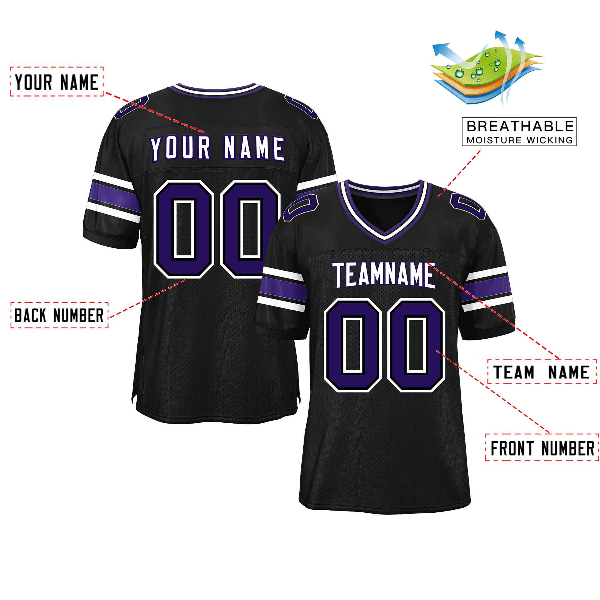 Custom Black Personalized Classic Authentic Football Jersey