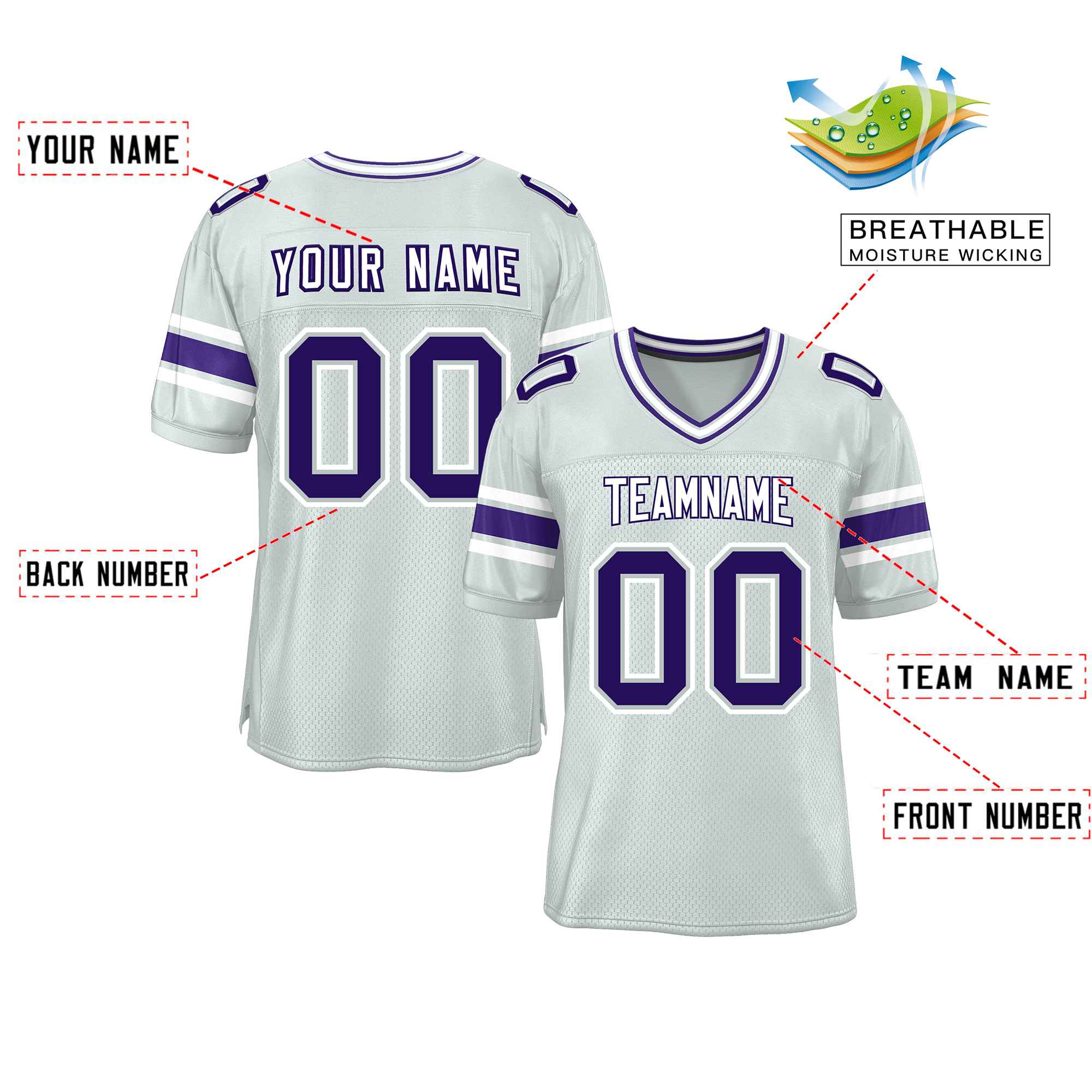 Custom Silver Personalized Classic Authentic Football Jersey