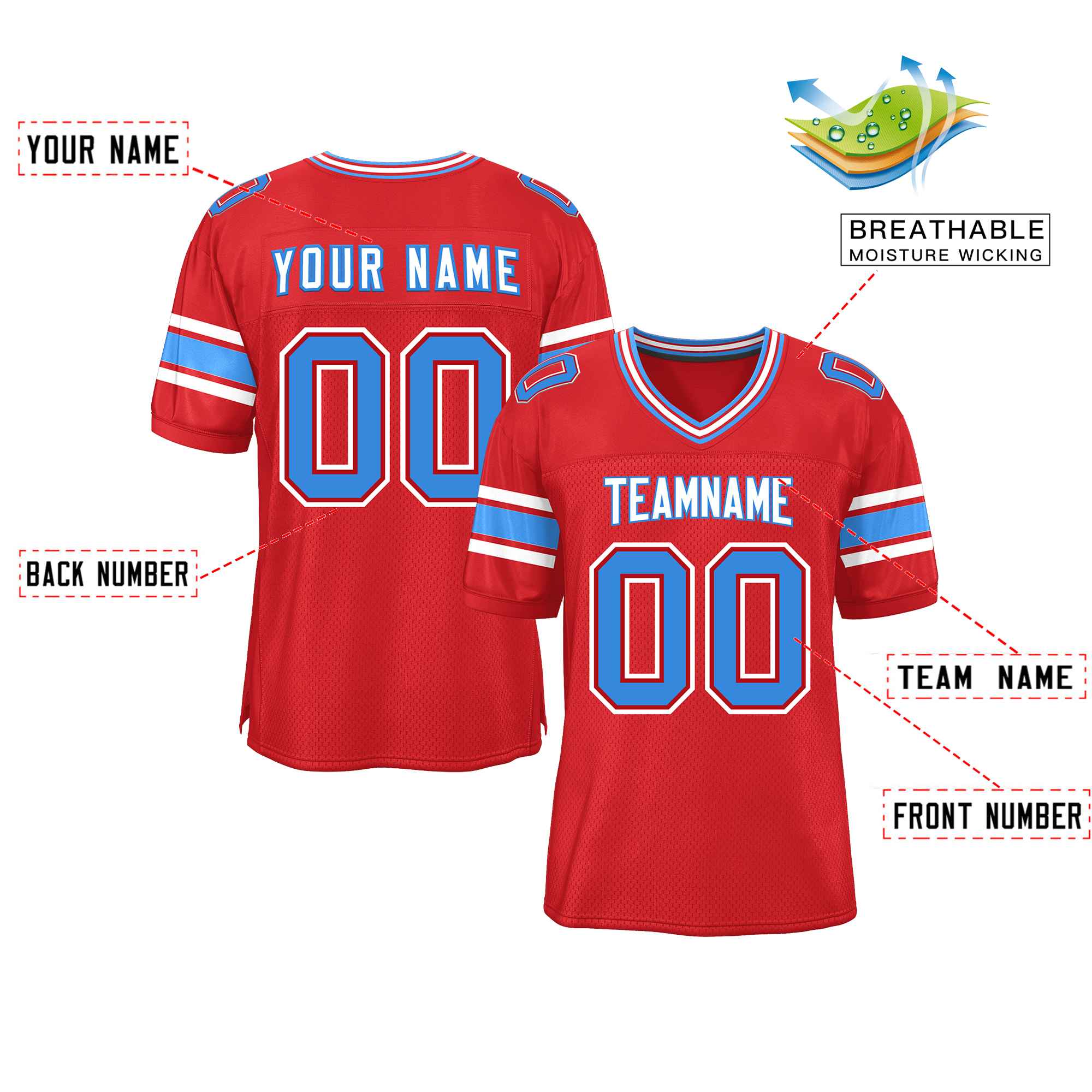 Custom Red Personalized Classic Authentic Football Jersey