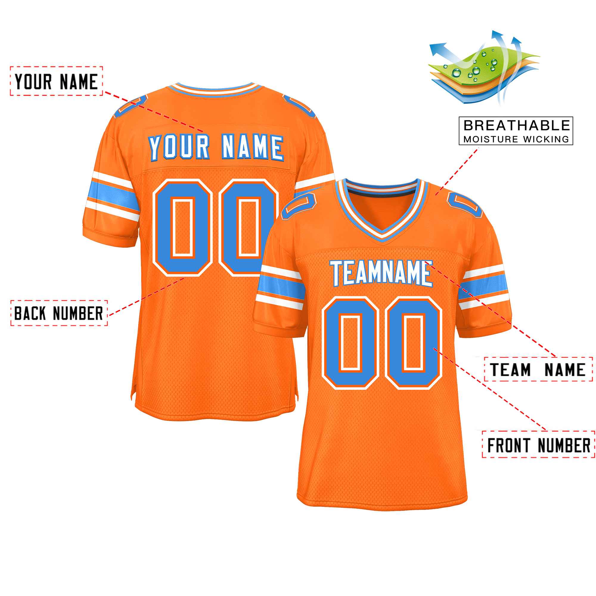 Custom Orange Personalized Classic Authentic Football Jersey