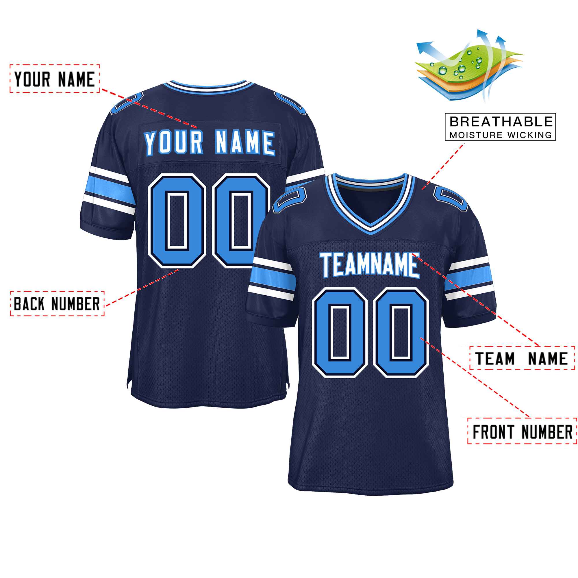 Custom Navy Personalized Classic Authentic Football Jersey