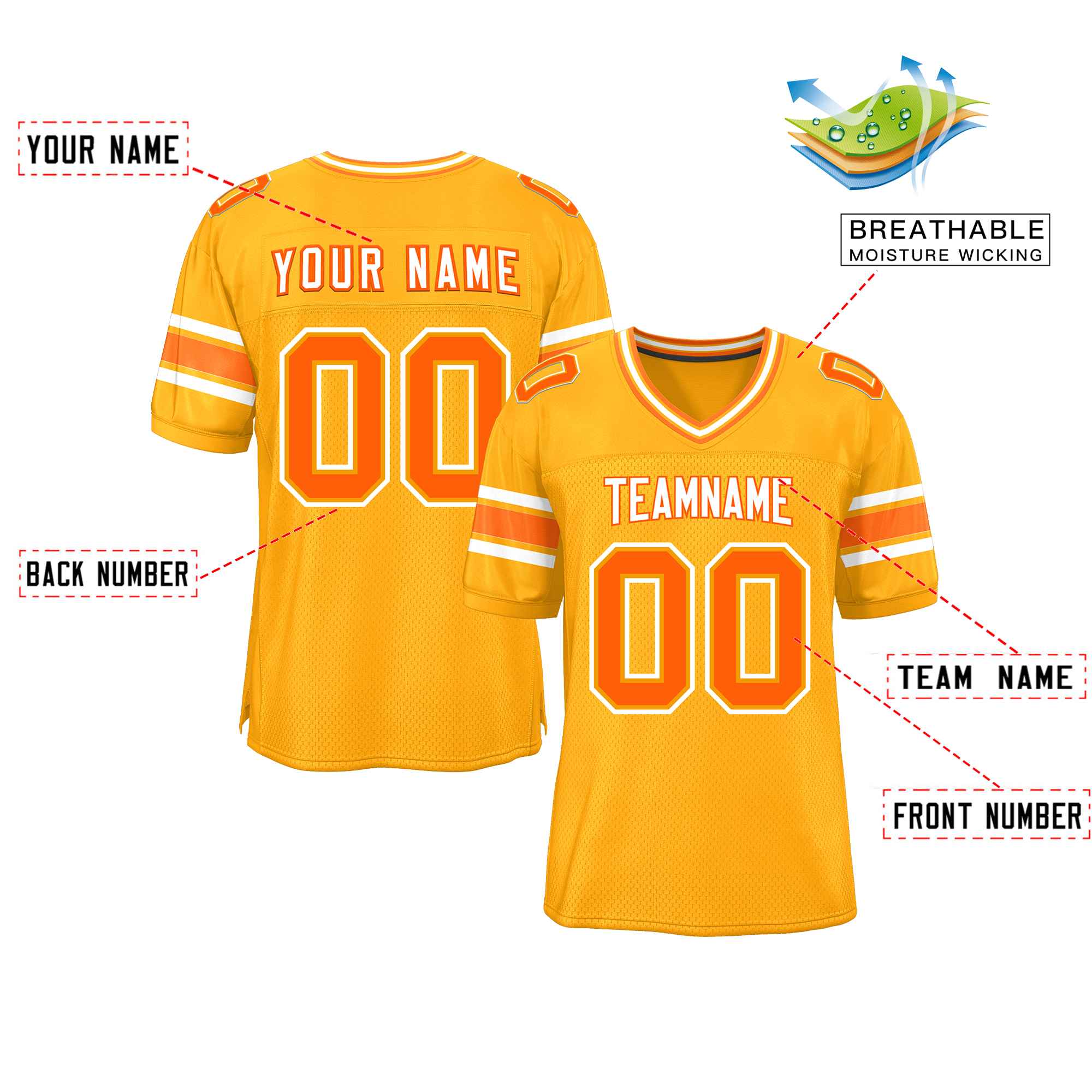 Custom Yellow Personalized Classic Authentic Football Jersey