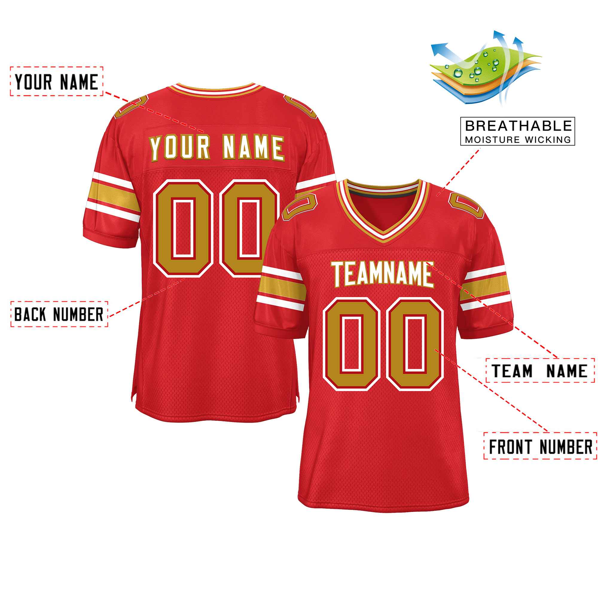 Custom Red Personalized Classic Authentic Football Jersey