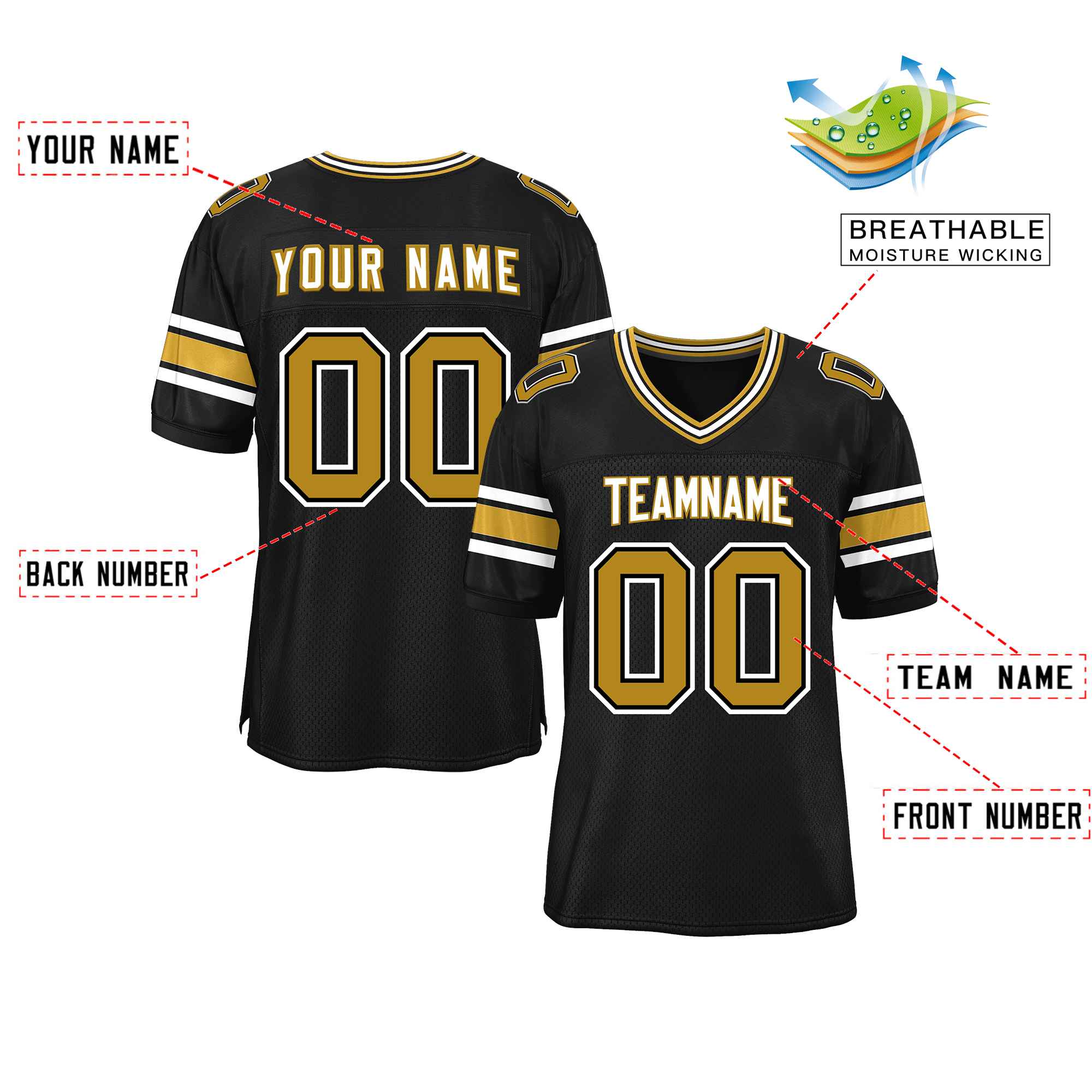 Custom Black Personalized Classic Authentic Football Jersey