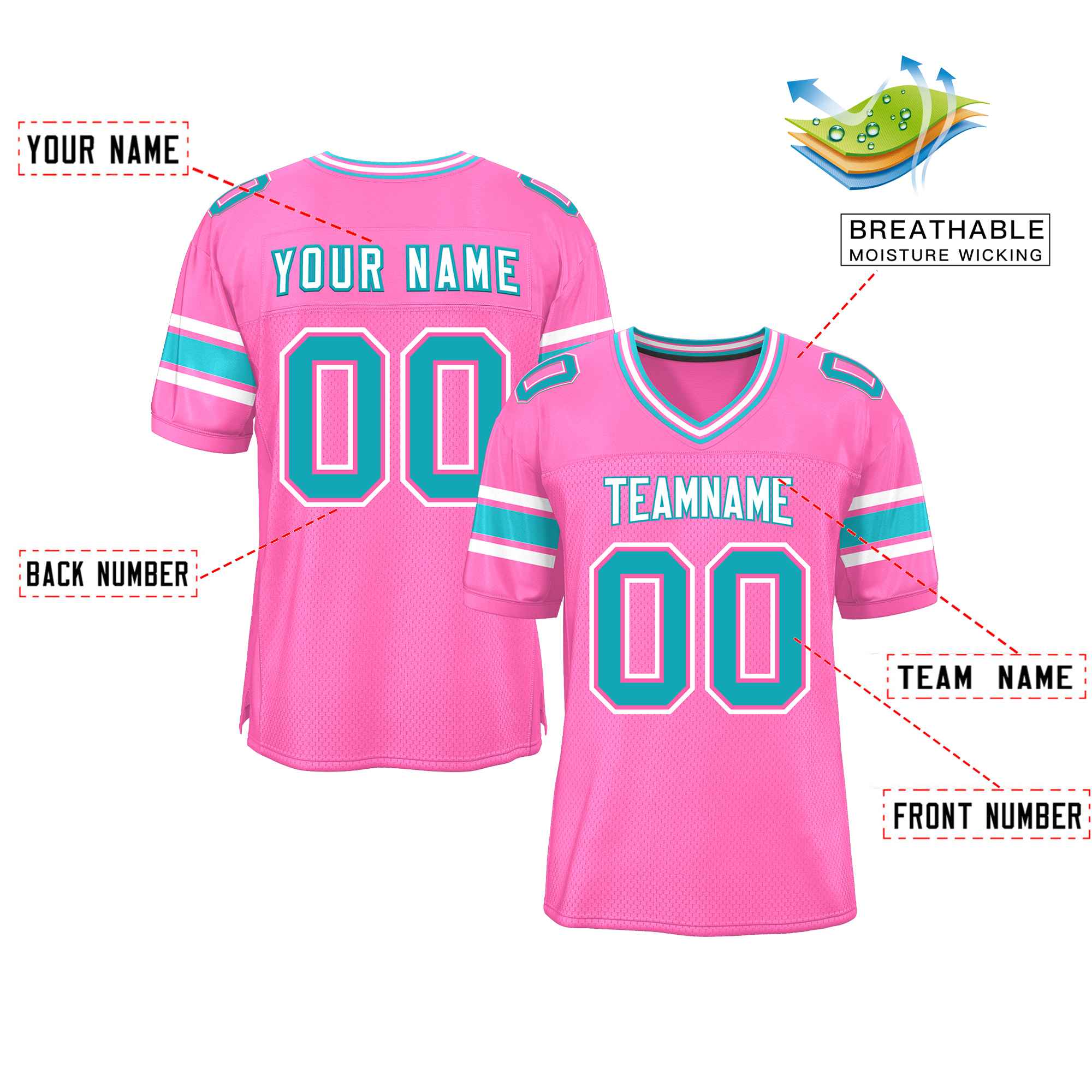 Custom Pink Personalized Classic Authentic Football Jersey