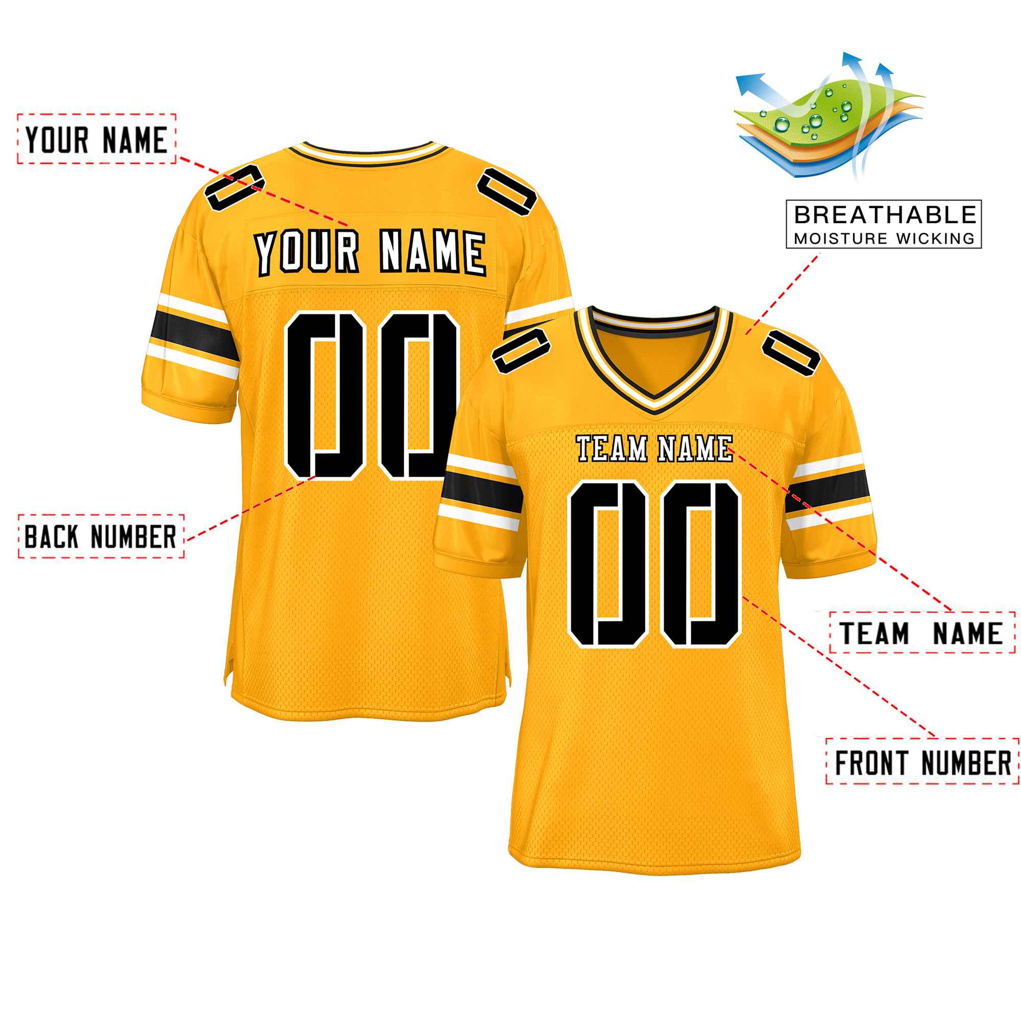 Custom Yellow Personalized Classic Authentic Football Jersey