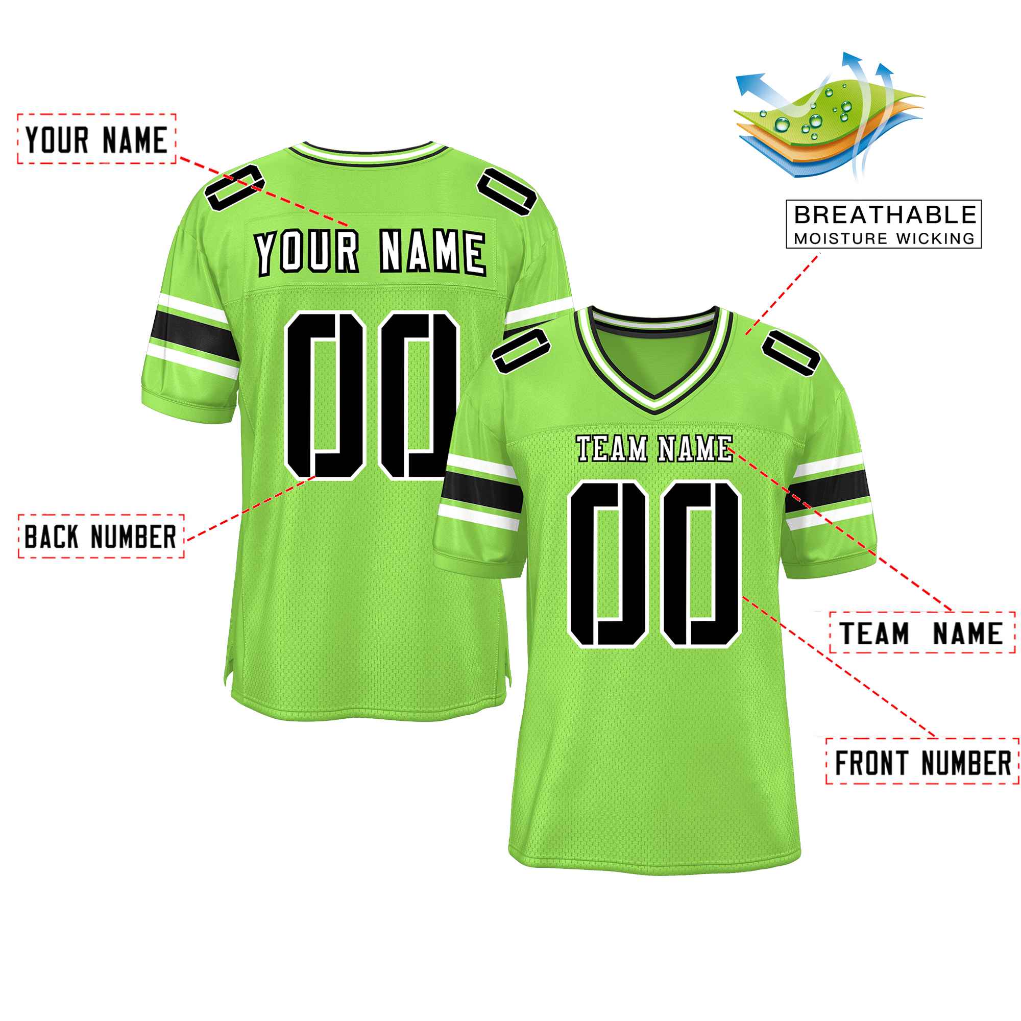 Custom Neon Green Personalized Classic Authentic Football Jersey