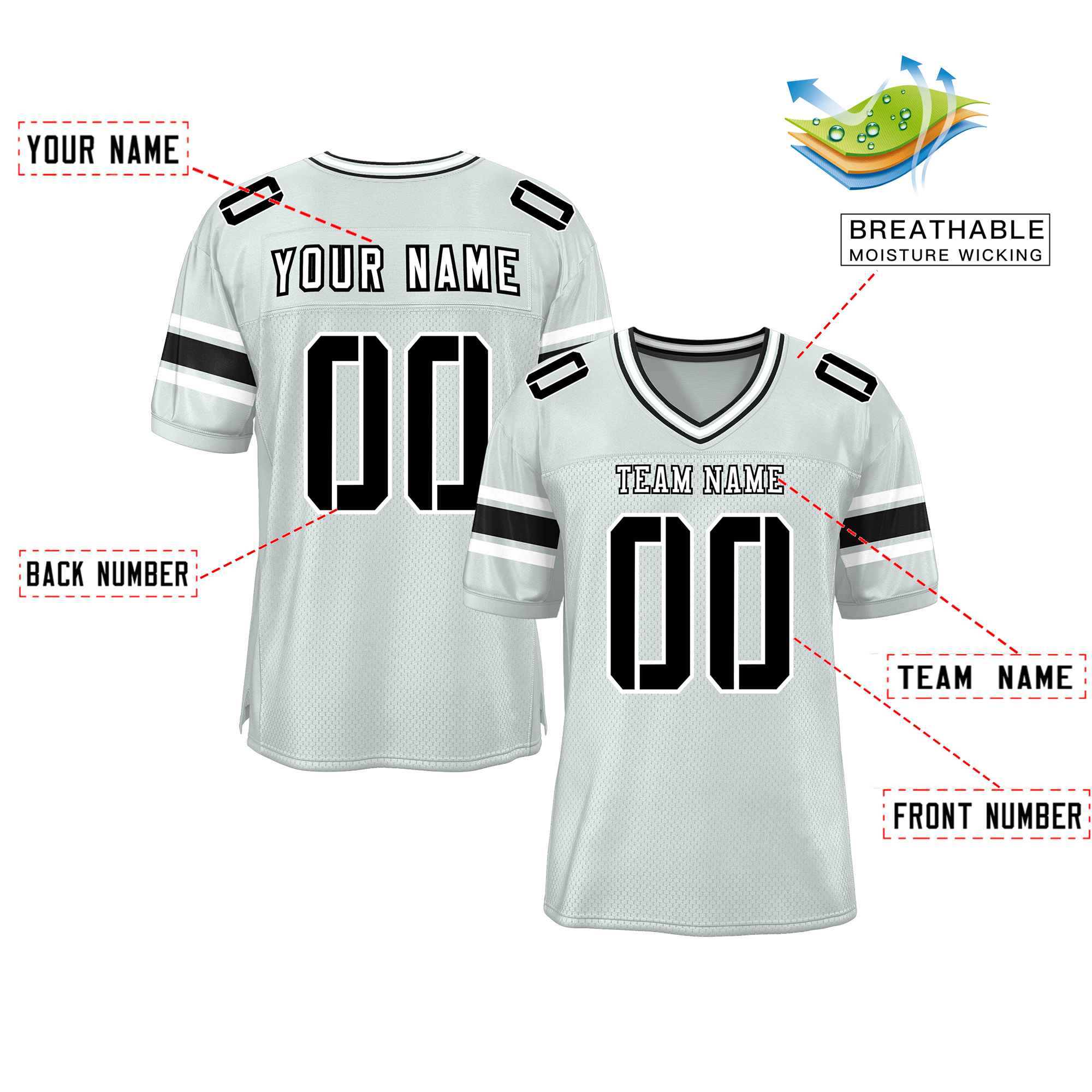 Custom Silver Personalized Classic Authentic Football Jersey