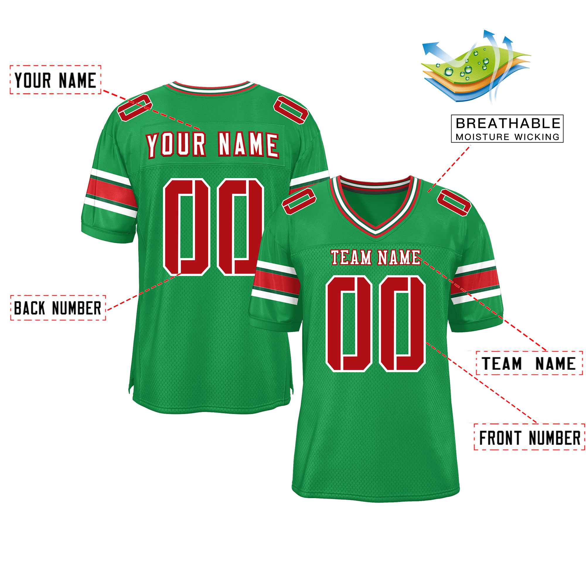 Custom Kelly Green Personalized Classic Authentic Football Jersey